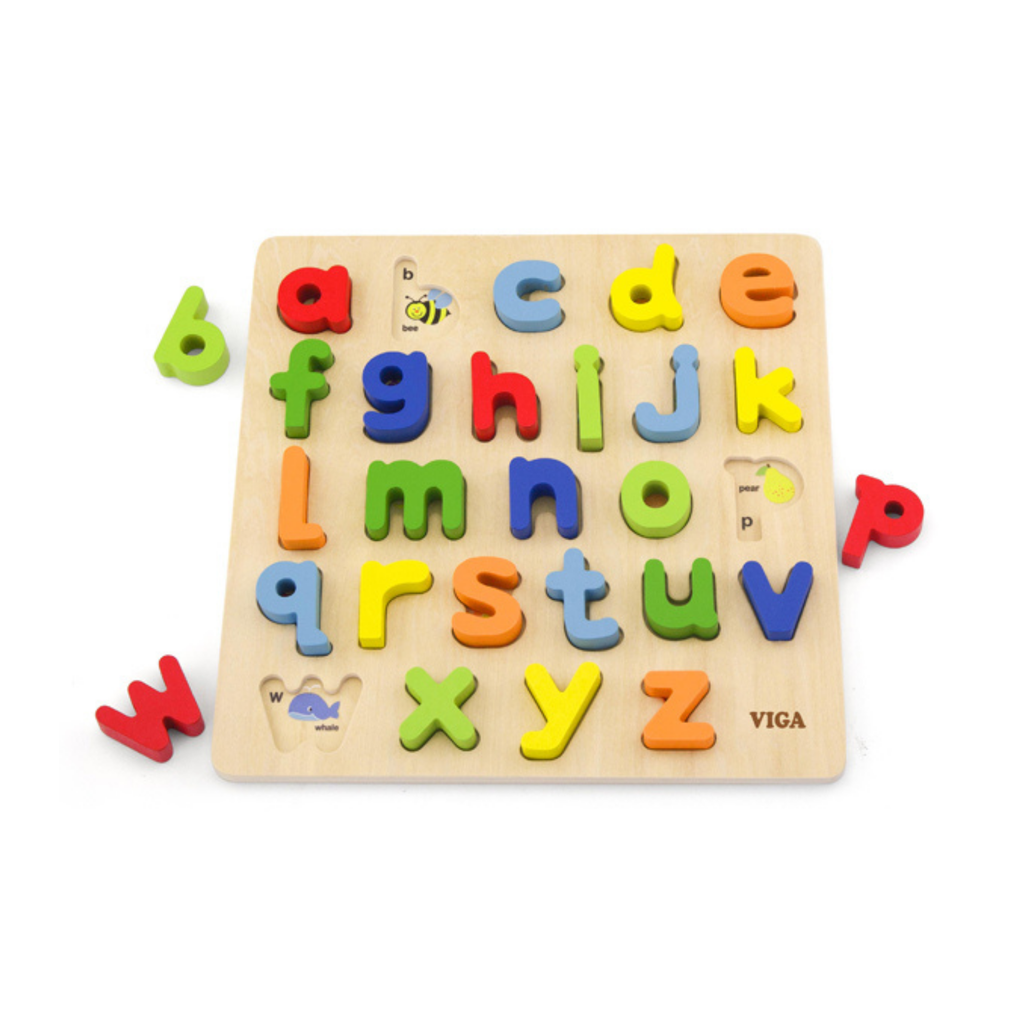 Viga Lowercase Alphabets, 26 Piece Block Puzzle, Montessori Wooden Toy, Develops Sensory, Cognitive & Fine Motor Skills, Non-Toxic & Eco-friendly Kids Educational Toy, Suitable for Children Aged 18M+