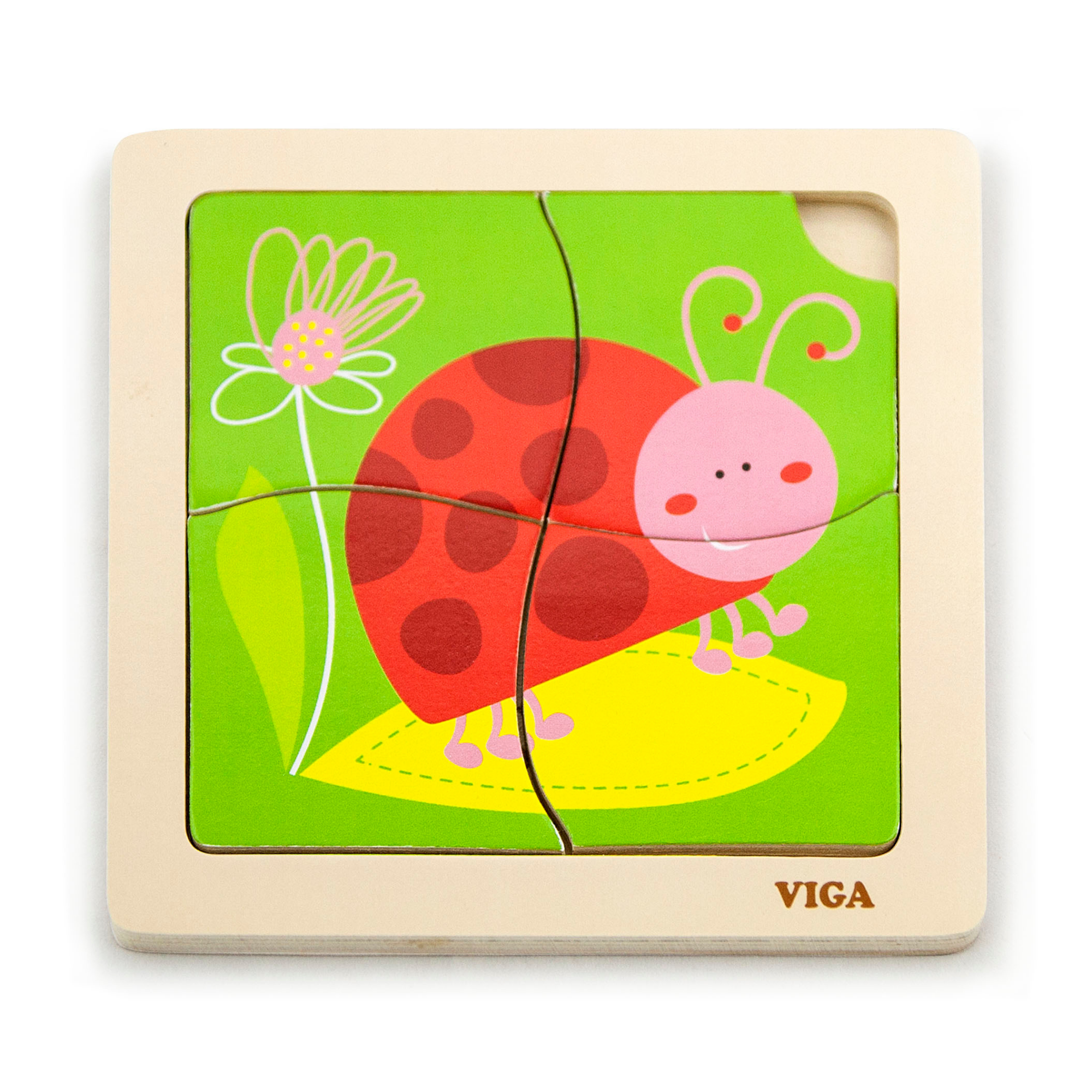 Viga Ladybird, 4 Piece Block Puzzle, Montessori Wooden Toy, Develops Sensory, Cognitive & Fine Motor Skills, Non-Toxic & Eco-friendly Kids Educational Toy, Suitable for Boys and Girls Aged 12M+