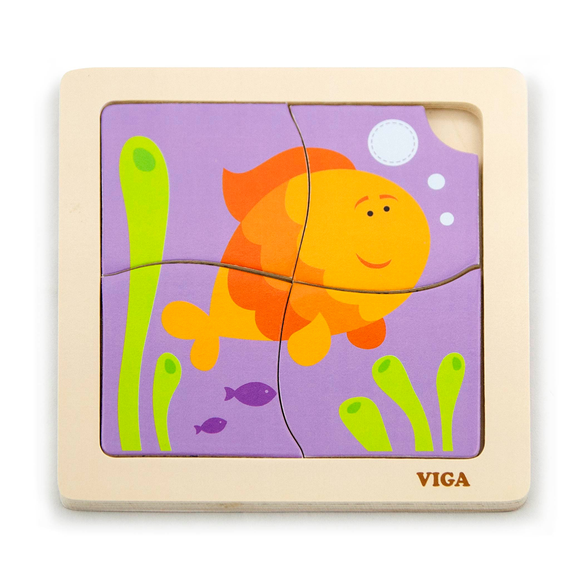Viga Fish, 4 Piece Block Puzzle, Montessori Wooden Toy, Develops Sensory, Cognitive & Fine Motor Skills, Non-Toxic & Eco-friendly Kids Educational Toy, Suitable for Boys and Girls Aged 12M+