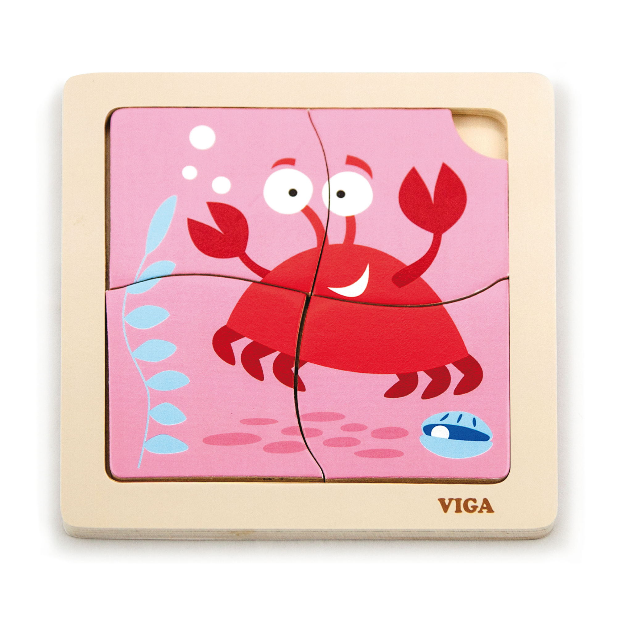 Viga Crab, 4 Piece Block Puzzle, Montessori Wooden Toy, Develops Sensory, Cognitive & Fine Motor Skills, Non-Toxic & Eco-friendly Kids Educational Toy, Suitable for Boys and Girls Aged 12M+