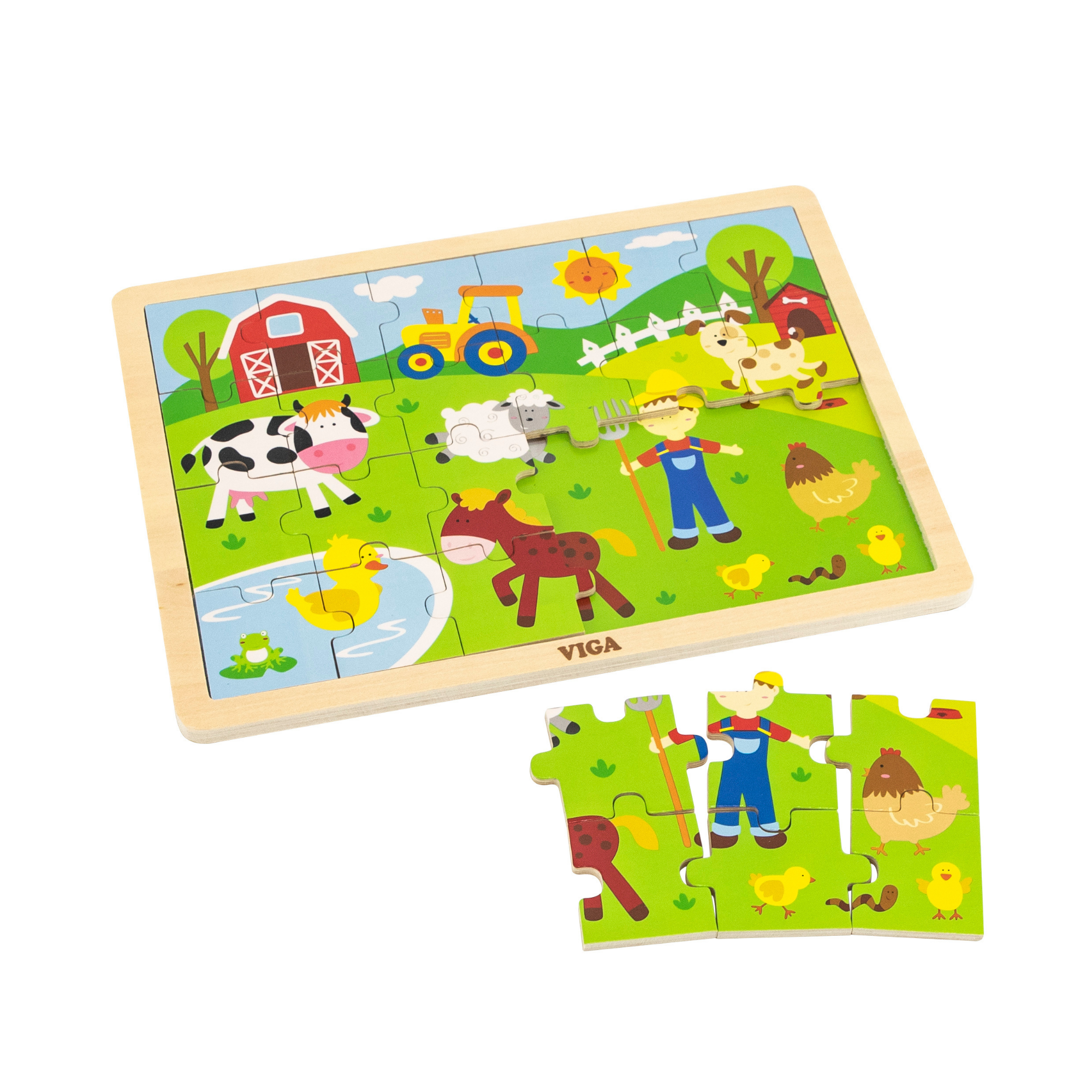 Viga Farm, 24 Piece Jigsaw Puzzle, Montessori Wooden Toy, Develops Sensory, Cognitive & Fine Motor Skills, Non-Toxic & Eco-friendly Kids Educational Toy, Suitable for Boys and Girls Aged 2Y+