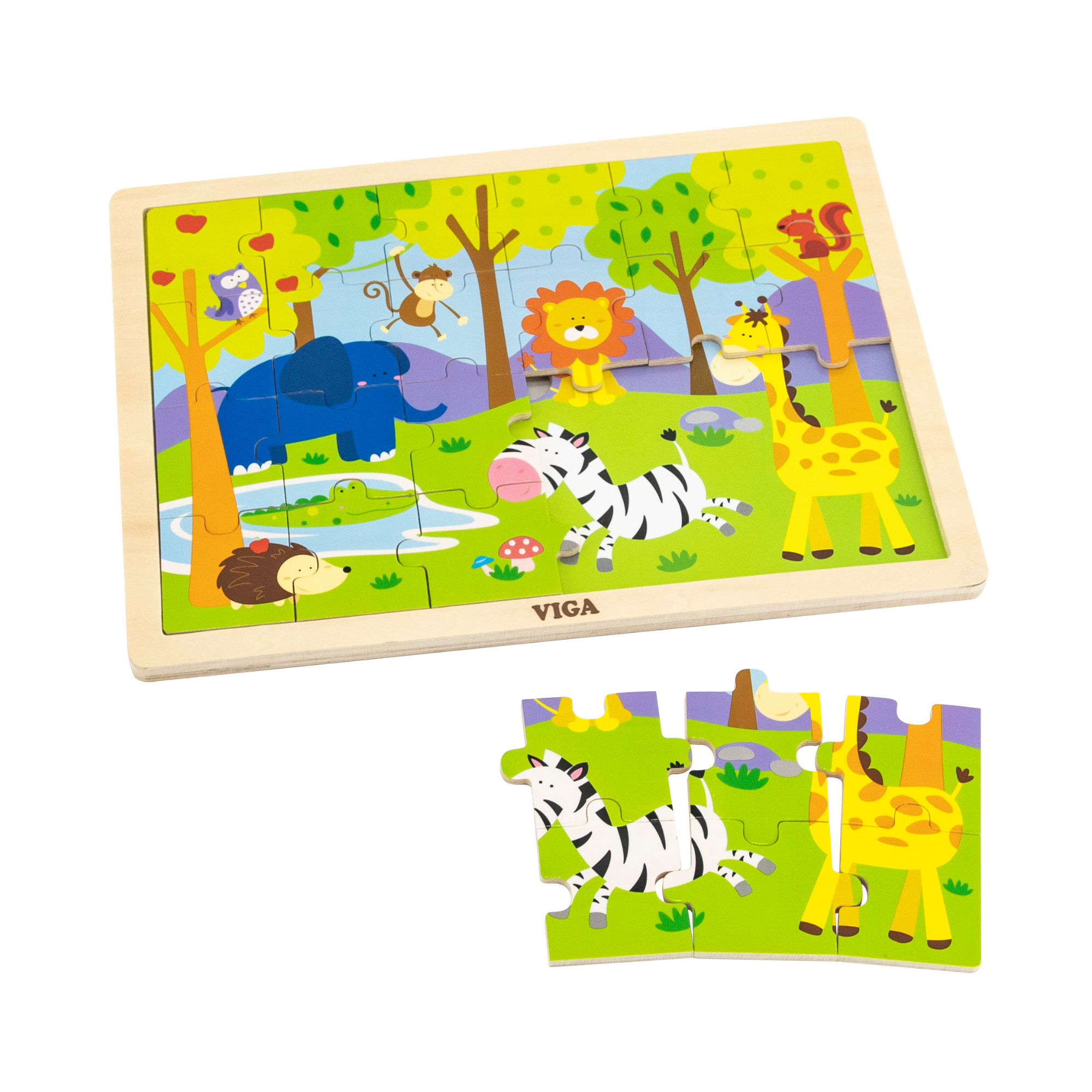 Viga Safari, 24 Piece Jigsaw Puzzle, Montessori Wooden Toy, Develops Sensory, Cognitive & Fine Motor Skills, Non-Toxic & Eco-friendly Kids Educational Toy, Suitable for Boys and Girls Aged 2Y+