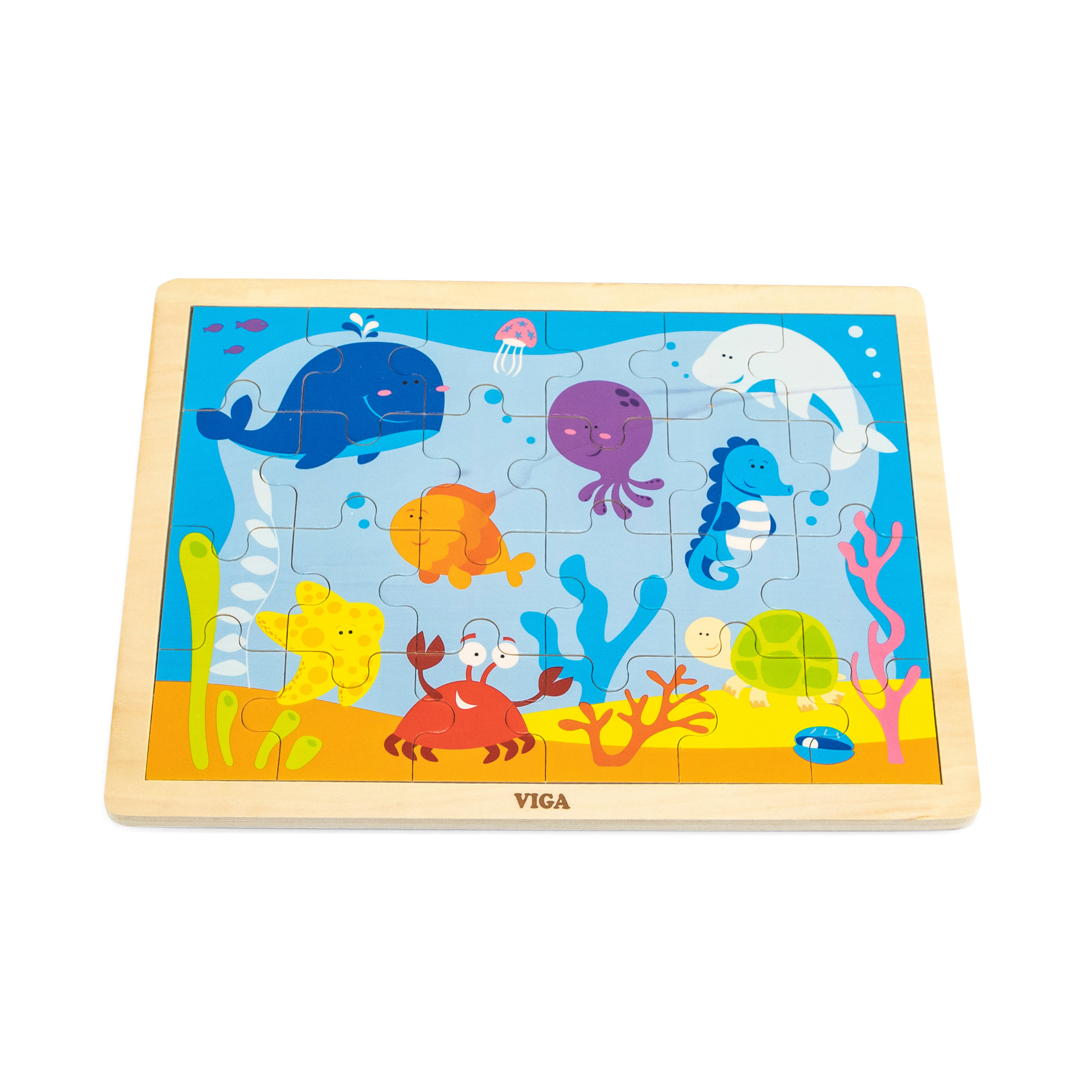 Viga Ocean, 24 Piece Jigsaw Puzzle, Montessori Wooden Toy, Develops Sensory, Cognitive & Fine Motor Skills, Non-Toxic & Eco-friendly Kids Educational Toy, Suitable for Boys and Girls Aged 2Y+