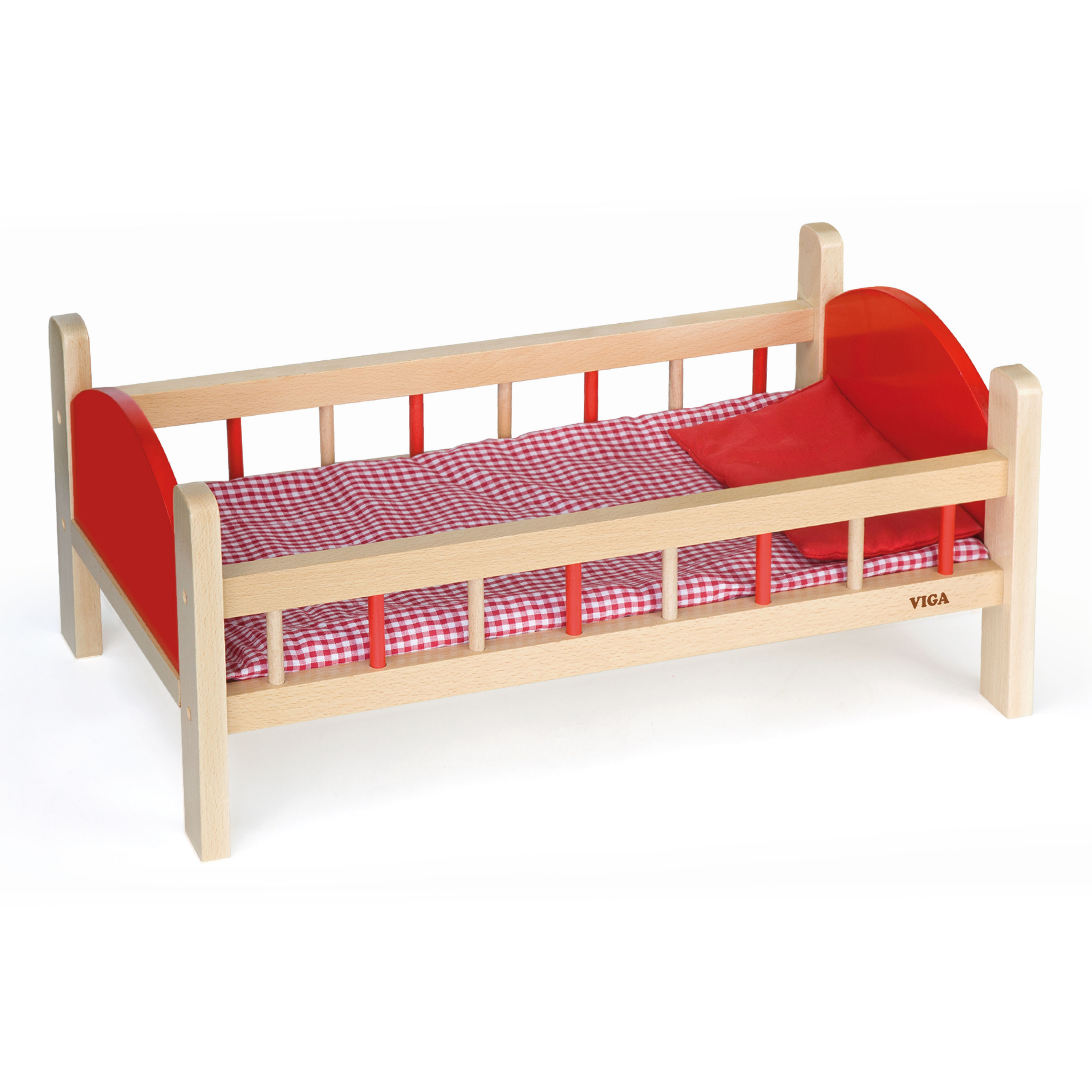 VIGA Wooden Doll Bed with Mattress and Pillow  Pretend Play Cot for Kids Ages 3 and Up