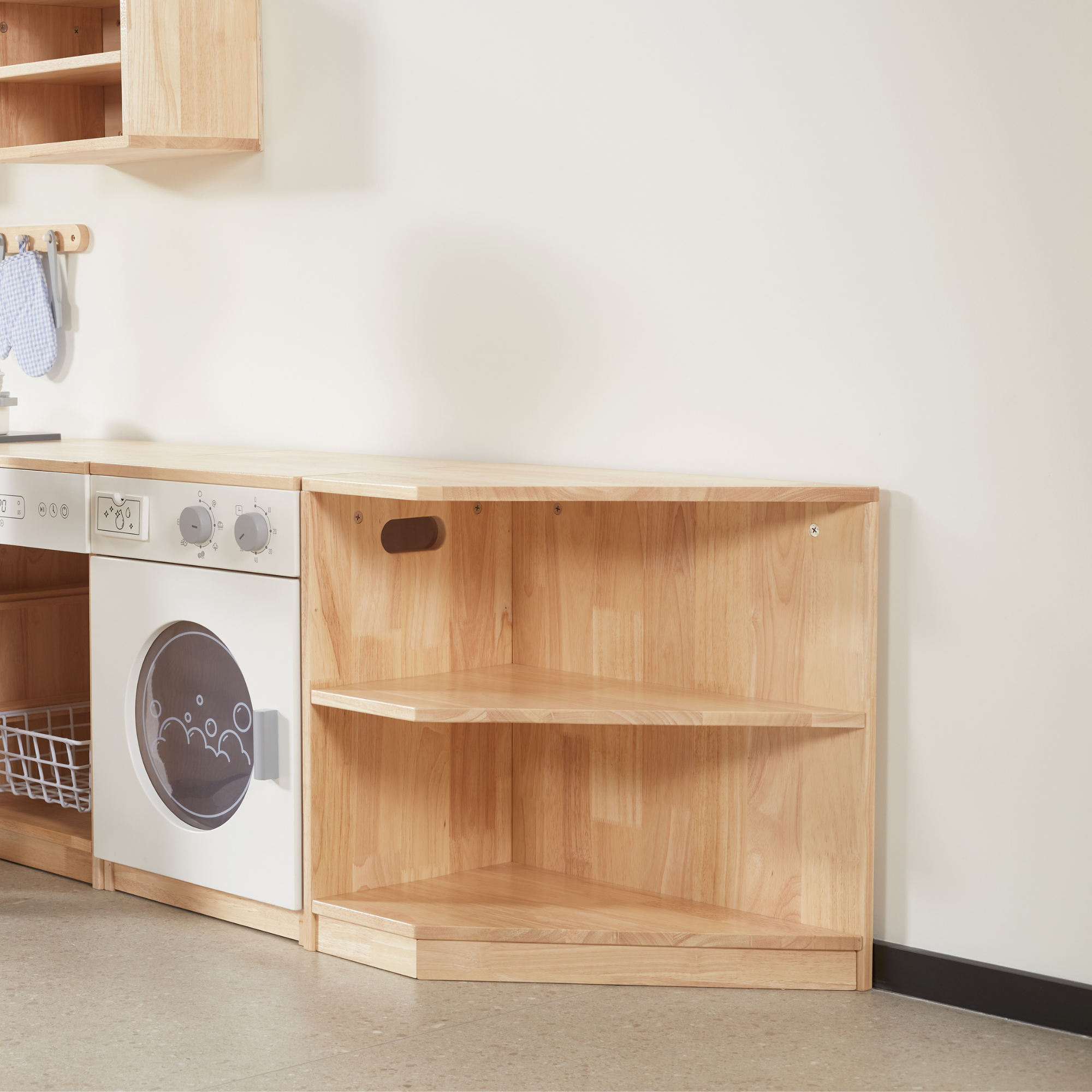 VIGA White Wooden Kitchen  Corner Shelves Pretend Play Storage Unit for Kids  Age 3 Years and Above