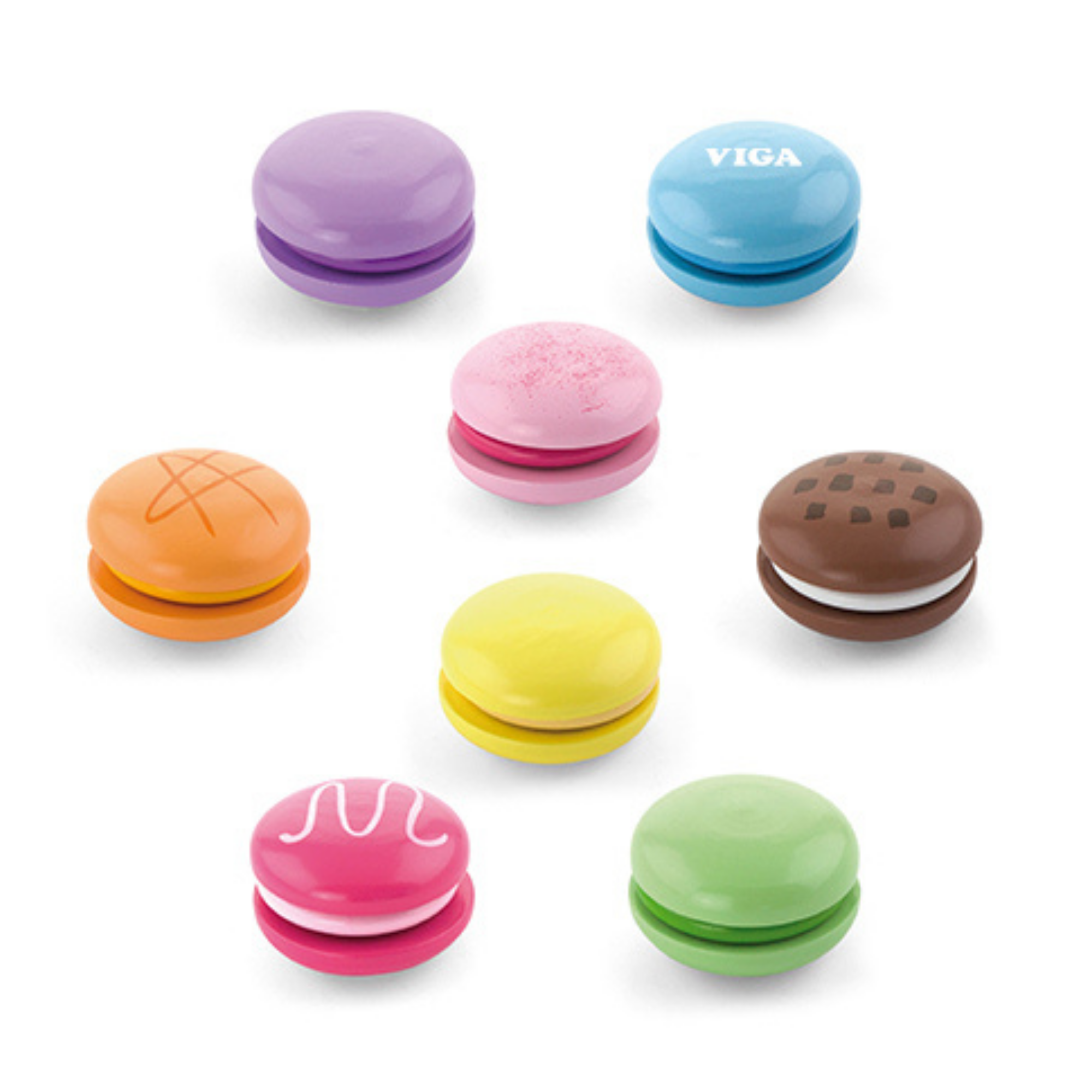 Viga Wooden Rainbow Macaron Cookie Set  Pretend Play Dessert Toy for Toddlers  Velcro-Attached Pieces  Non-Toxic Paint  Ages 18 Months and Up