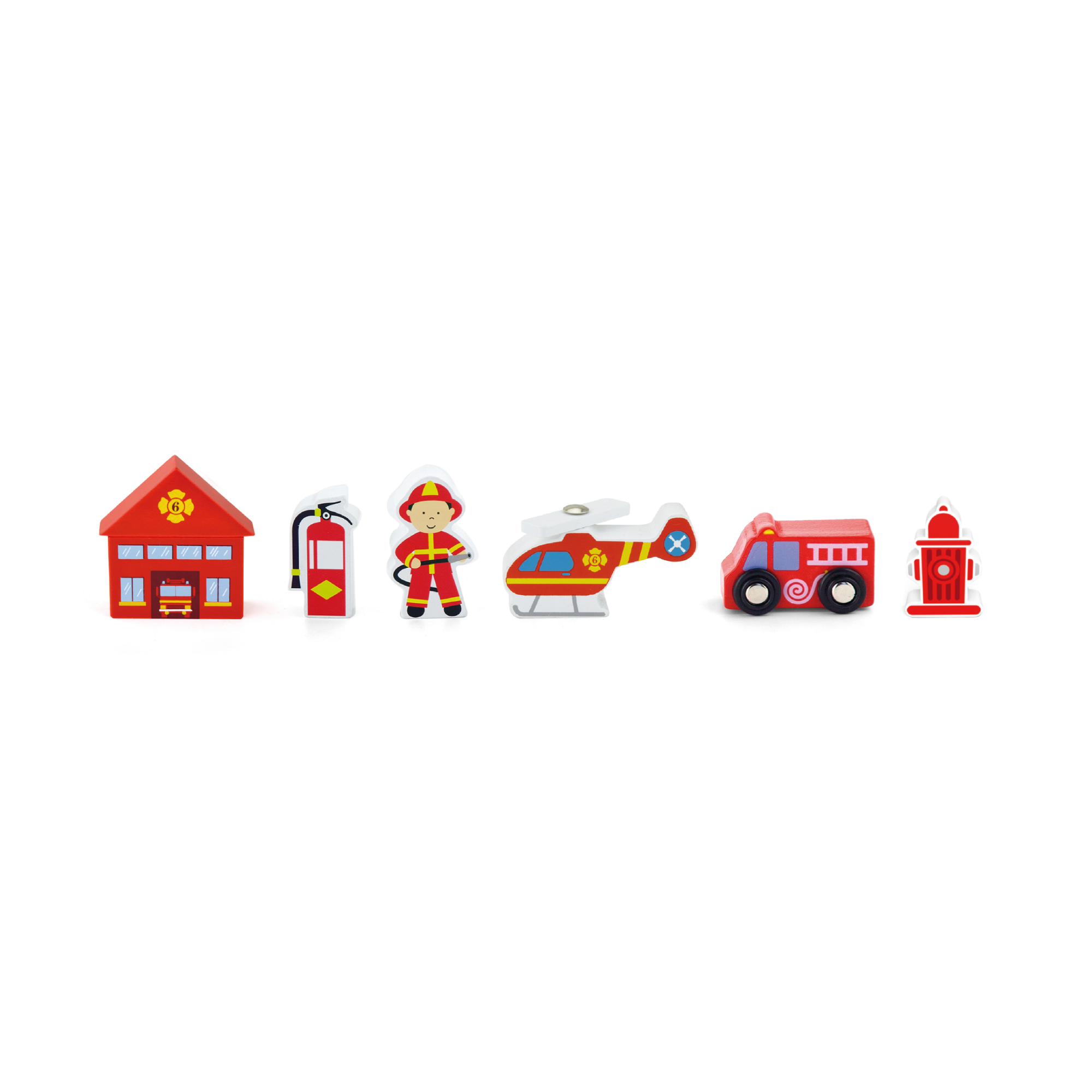 VIGA Wooden Fire Station Figure Set Train Set Accessory with Firefighter, Helicopter, Fire Truck and More Imaginative Roleplay Toy for Kids Ages 3 and Up