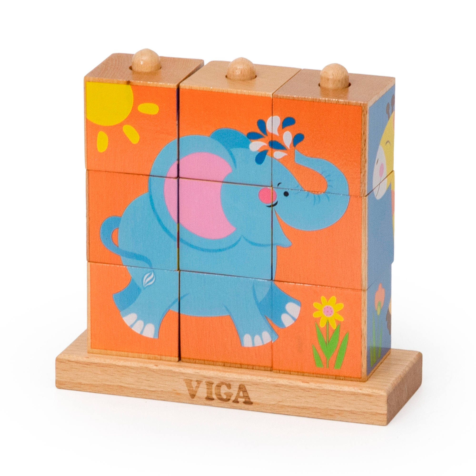 Viga Wild Animals, 6 Sided 3x3 Cube Puzzle, Montessori Wooden Toy, Develops Sensory, Cognitive & Fine Motor Skills, Non-Toxic & Eco-friendly Kids Educational Toy, Suitable for Boys and Girls Aged 2Y+