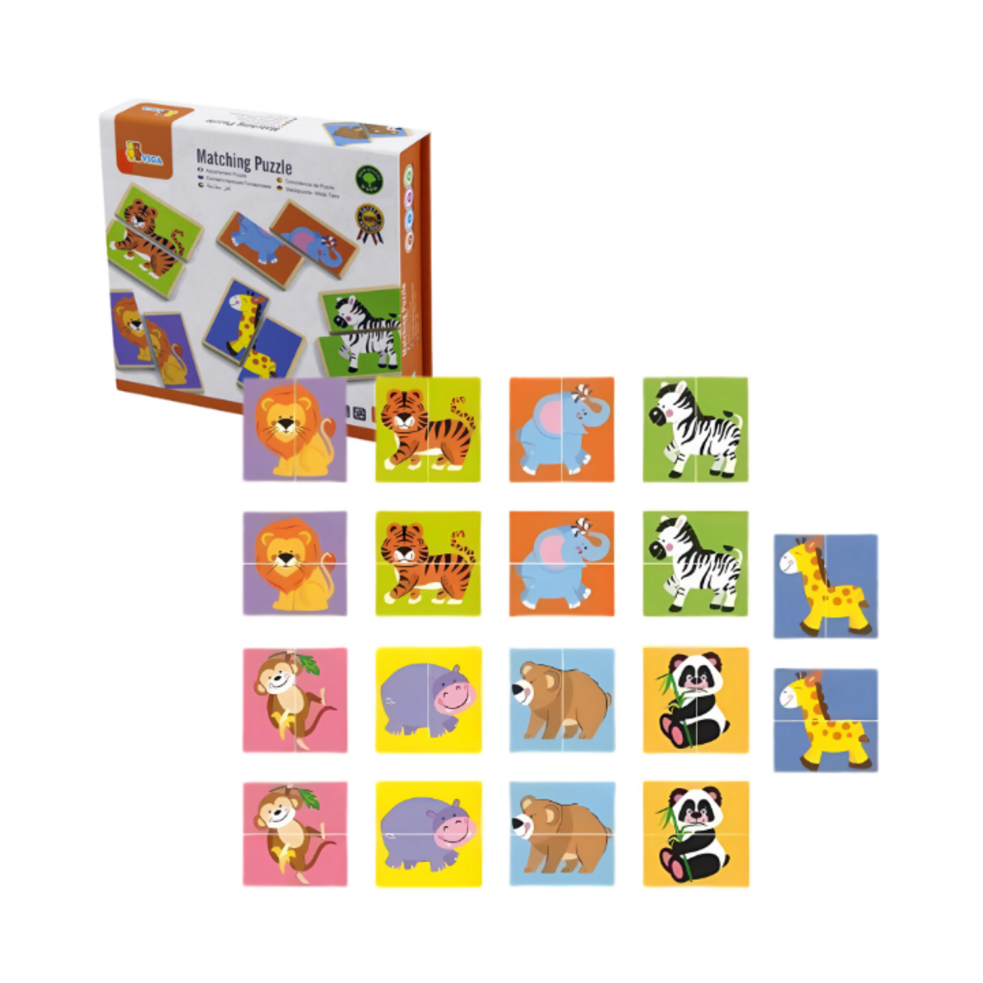 Viga Wild Animals, 36 Piece Mix & Match Puzzle, Montessori Wooden Toy, Develops Sensory, Cognitive & Fine Motor Skills, Non-Toxic & Eco-friendly Kids Educational Toy, Suitable for Children Aged 3Y+