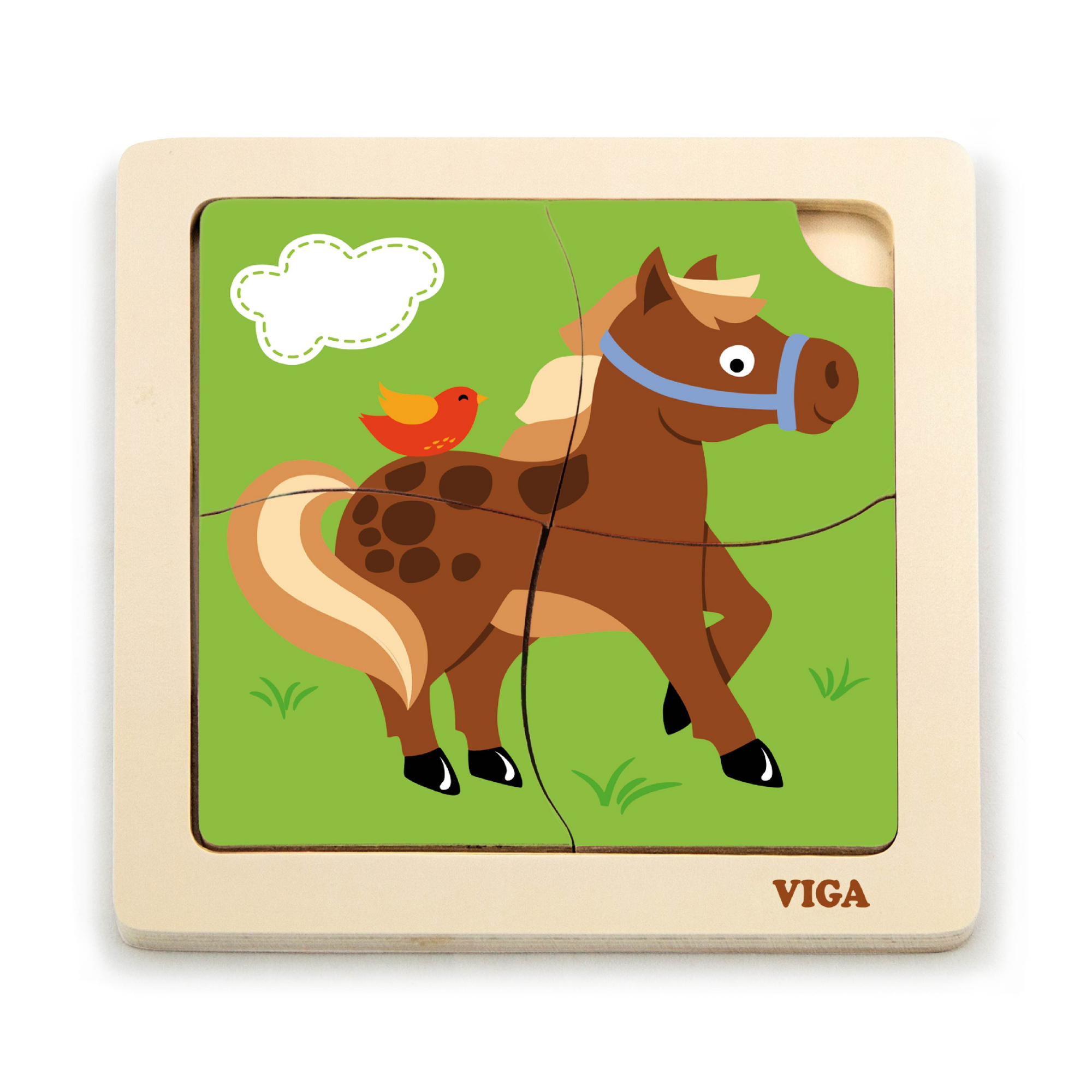 Viga Horse, 4 Piece Block Puzzle, Montessori Wooden Toy, Develops Sensory, Cognitive & Fine Motor Skills, Non-Toxic & Eco-friendly Kids Educational Toy, Suitable for Boys and Girls Aged 12M+