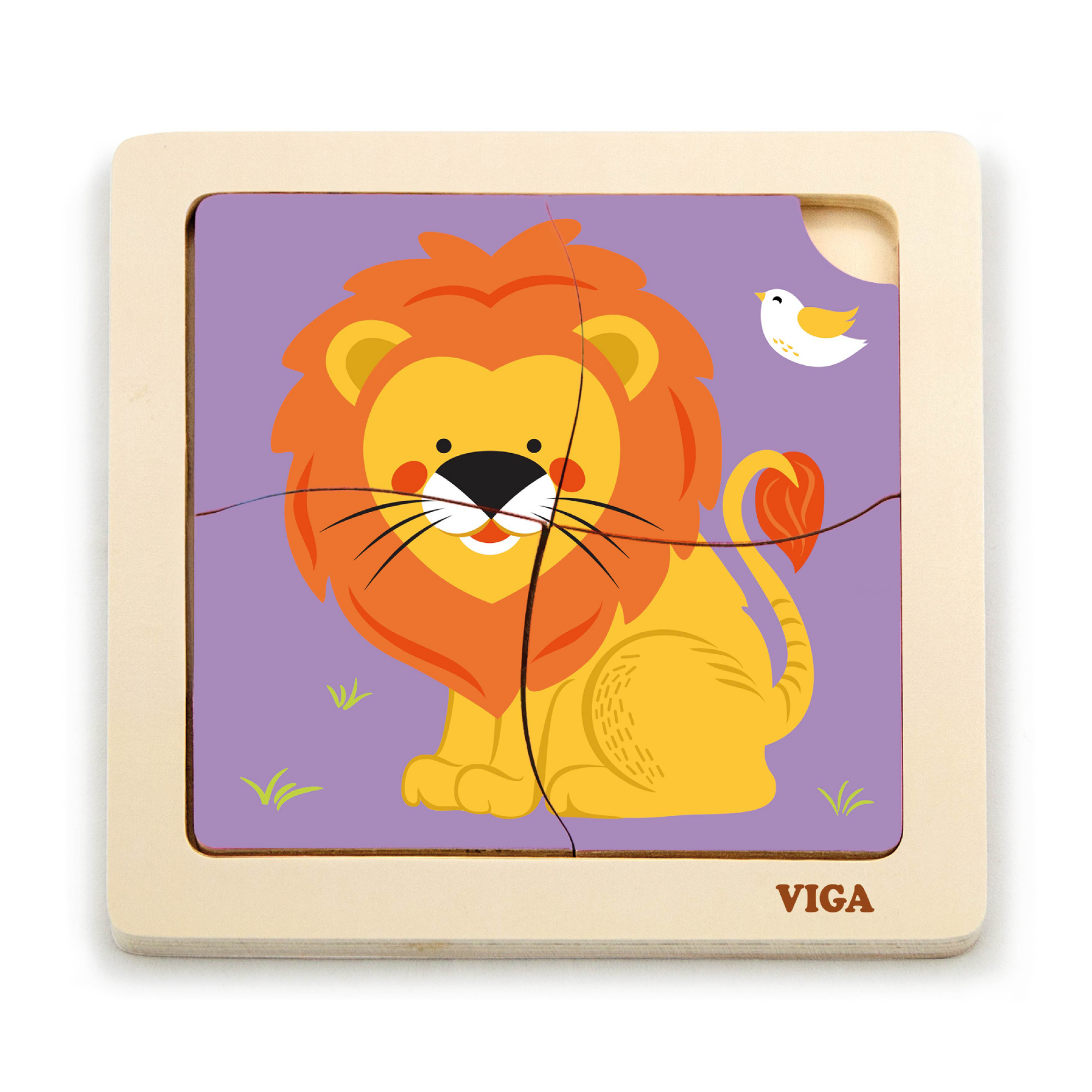 Viga Lion, 4 Piece Block Puzzle, Montessori Wooden Toy, Develops Sensory, Cognitive & Fine Motor Skills, Non-Toxic & Eco-friendly Kids Educational Toy, Suitable for Boys and Girls Aged 12M+