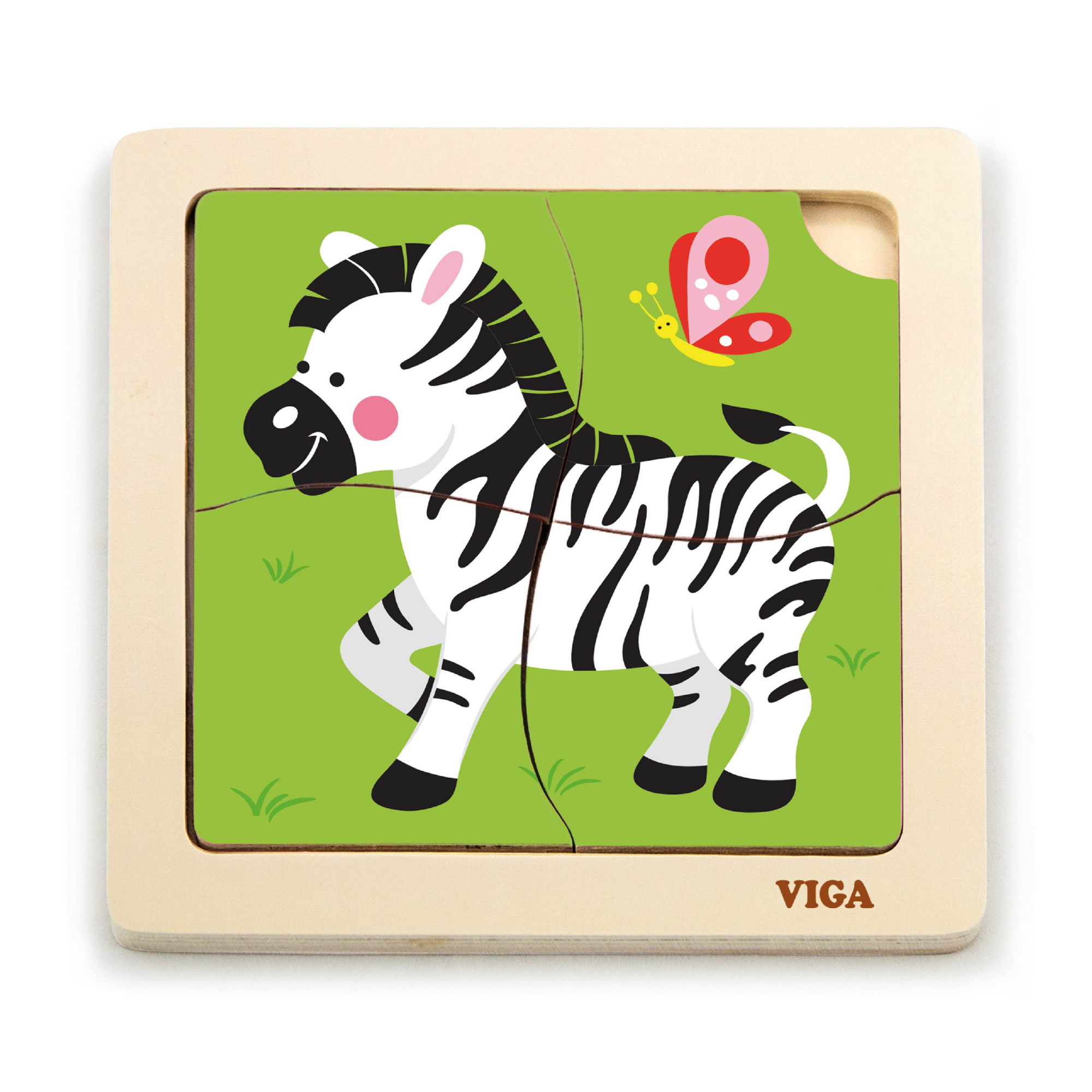 Viga Zebra, 4 Piece Block Puzzle, Montessori Wooden Toy, Develops Sensory, Cognitive & Fine Motor Skills, Non-Toxic & Eco-friendly Kids Educational Toy, Suitable for Boys and Girls Aged 12M+