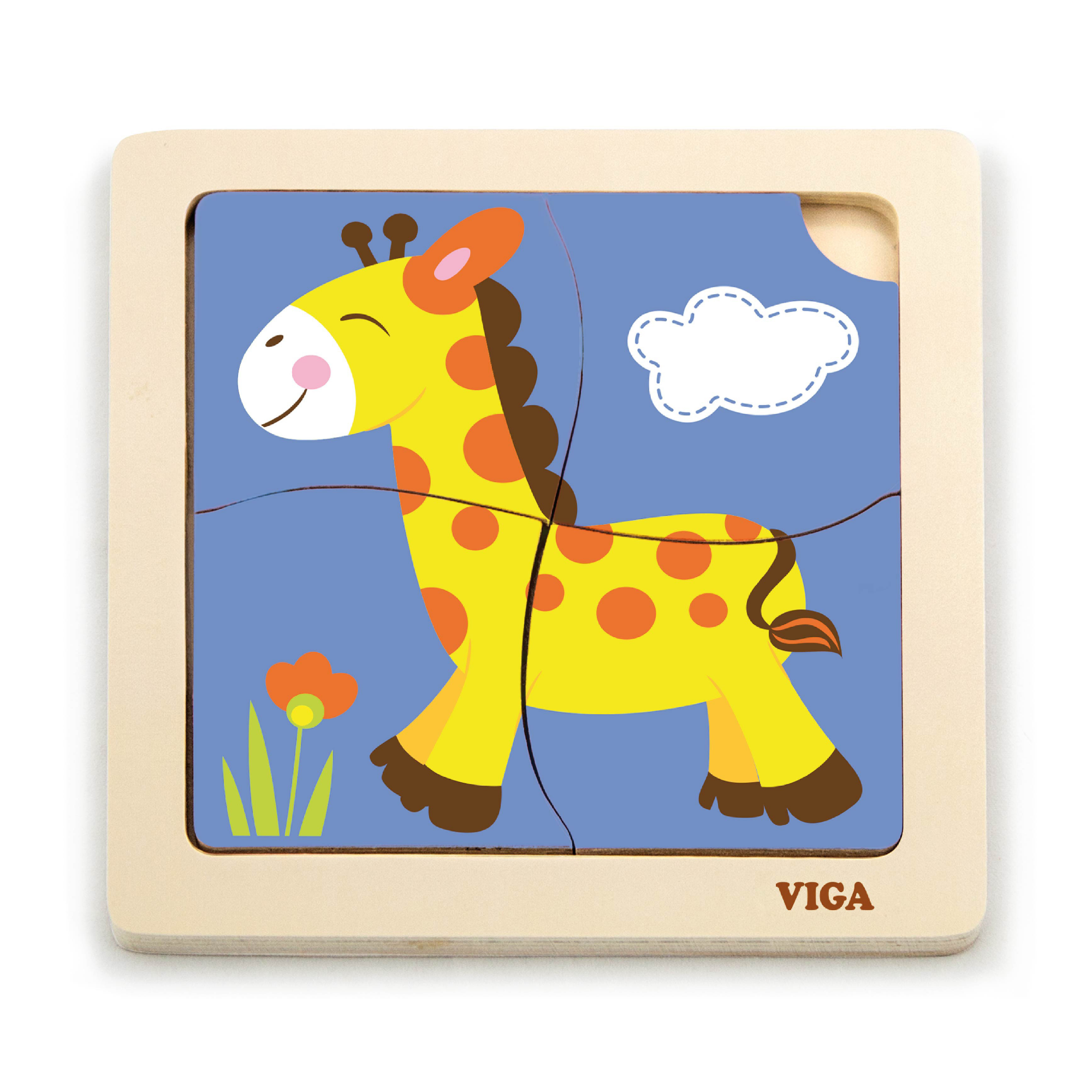 Viga Giraffe, 4 Piece Block Puzzle, Montessori Wooden Toy, Develops Sensory, Cognitive & Fine Motor Skills, Non-Toxic & Eco-friendly Kids Educational Toy, Suitable for Boys and Girls Aged 12M+