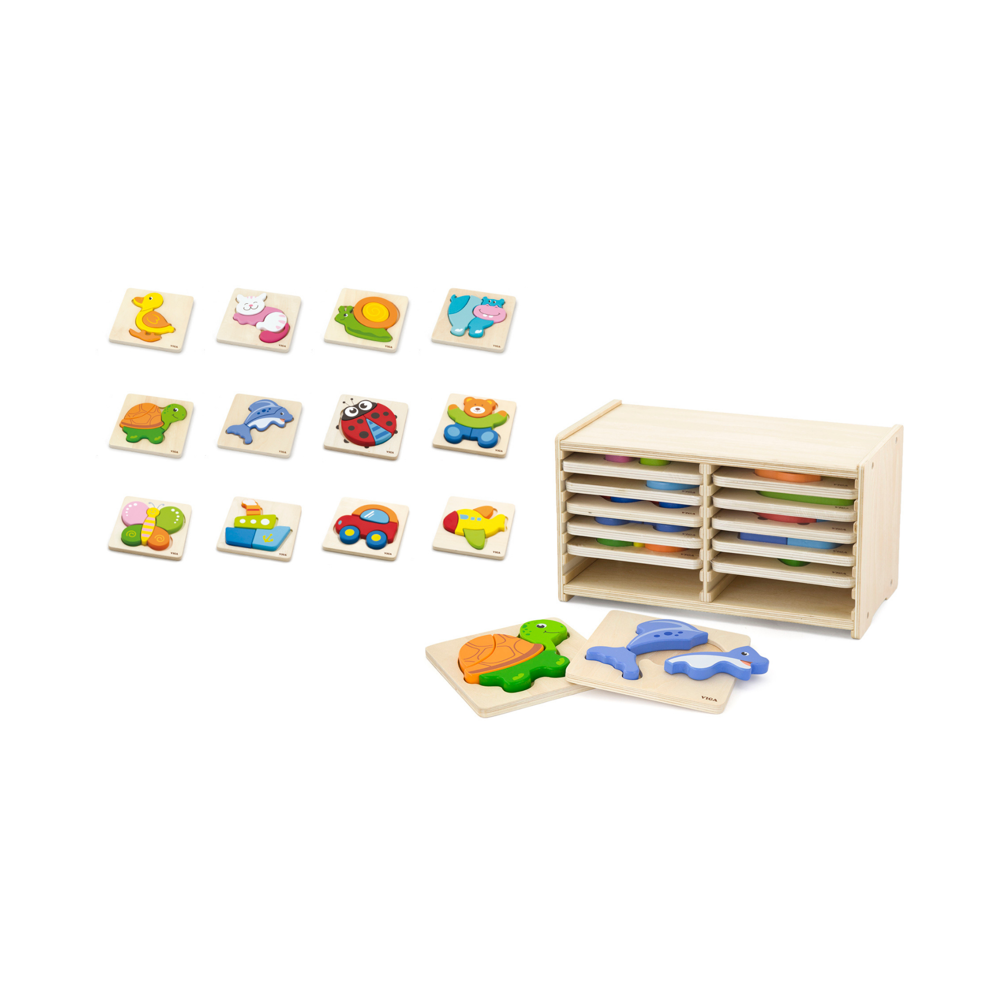 Viga Set of 12, 4-5 Piece Block Puzzle, Montessori Wooden Toy, Develops Sensory, Cognitive & Fine Motor Skills, Non-Toxic & Eco-friendly Kids Educational Toy, Suitable for Boys and Girls Aged 18M+