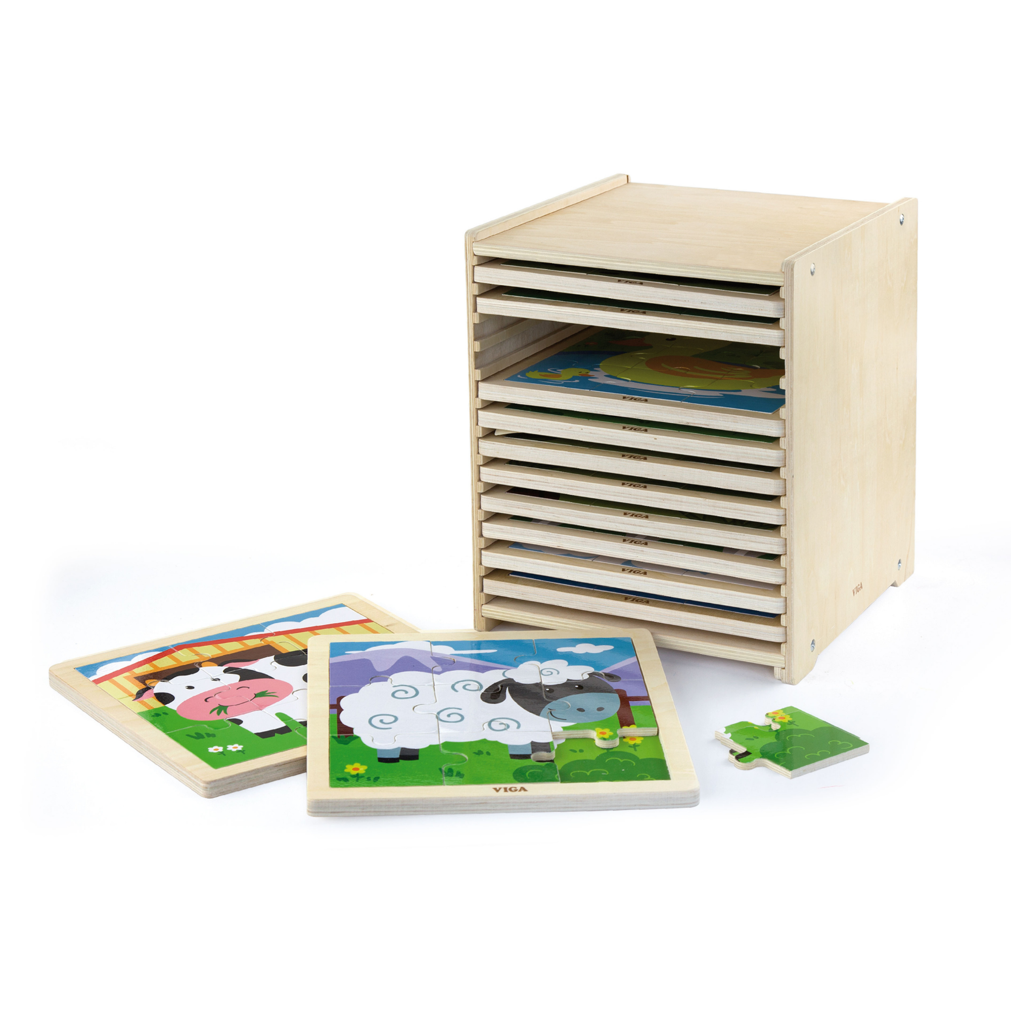 Viga Set of 12, 9 Piece Jigsaw Puzzle, Montessori Wooden Toy, Develops Sensory, Cognitive & Fine Motor Skills, Non-Toxic & Eco-friendly Kids Educational Toy, Suitable for Boys and Girls Aged 2Y+