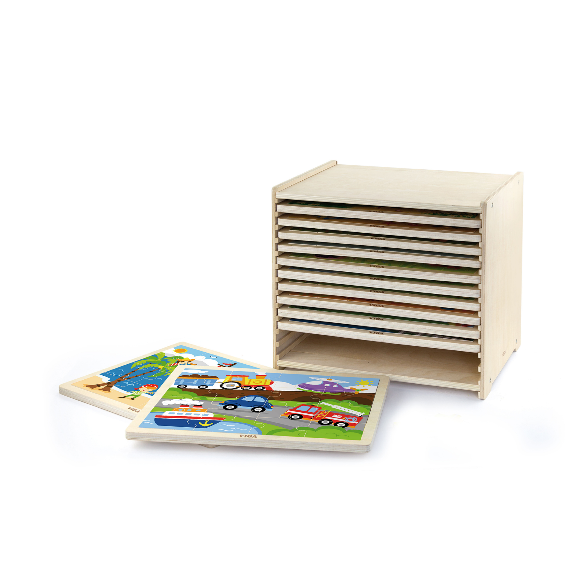 Viga Set of 12, 16 Piece Jigsaw Puzzle, Montessori Wooden Toy, Develops Sensory, Cognitive & Fine Motor Skills, Non-Toxic & Eco-friendly Kids Educational Toy, Suitable for Boys and Girls Aged 2Y+