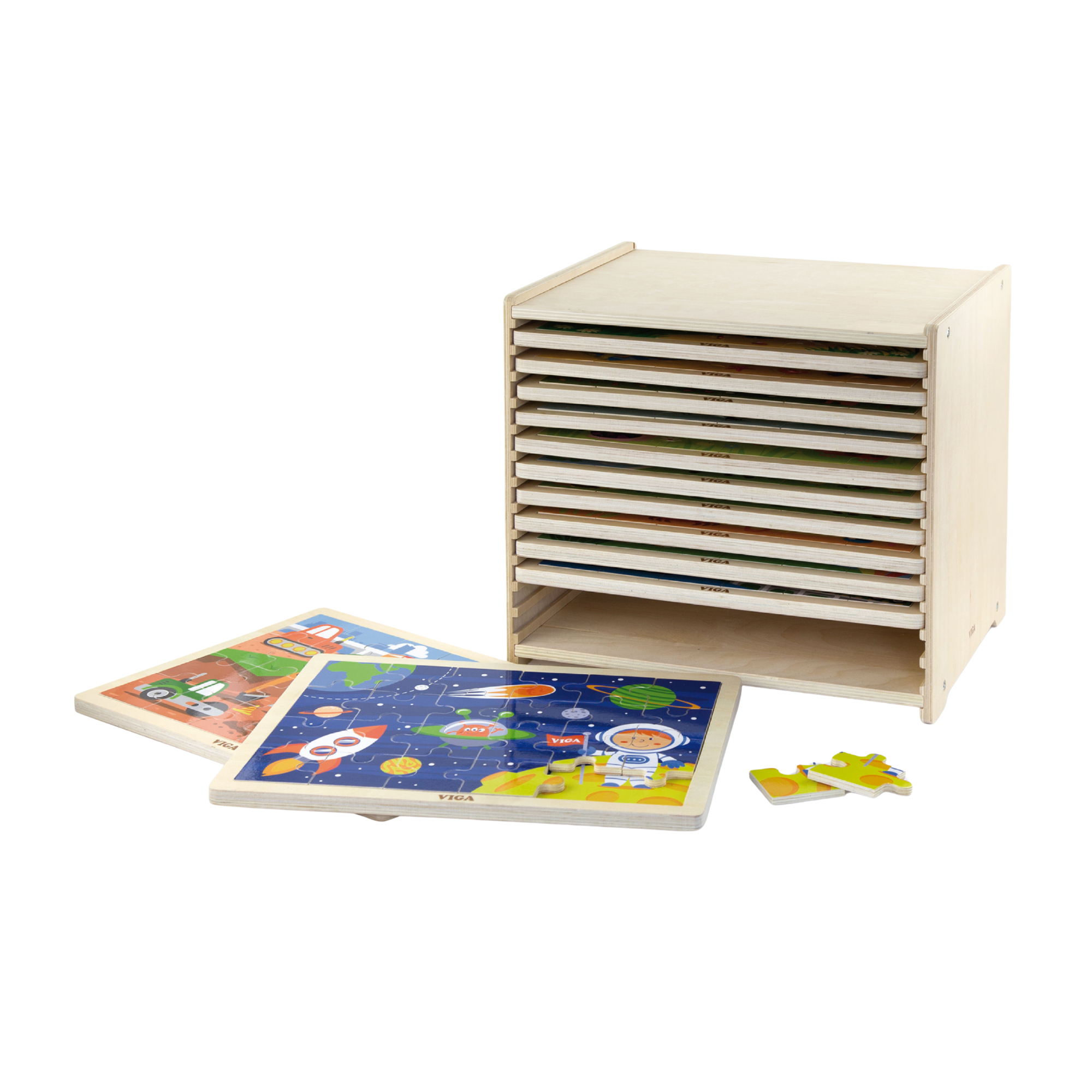 Viga Set of 12, 24 Piece Jigsaw Puzzle, Montessori Wooden Toy, Develops Sensory, Cognitive & Fine Motor Skills, Non-Toxic & Eco-friendly Kids Educational Toy, Suitable for Boys and Girls Aged 2Y+