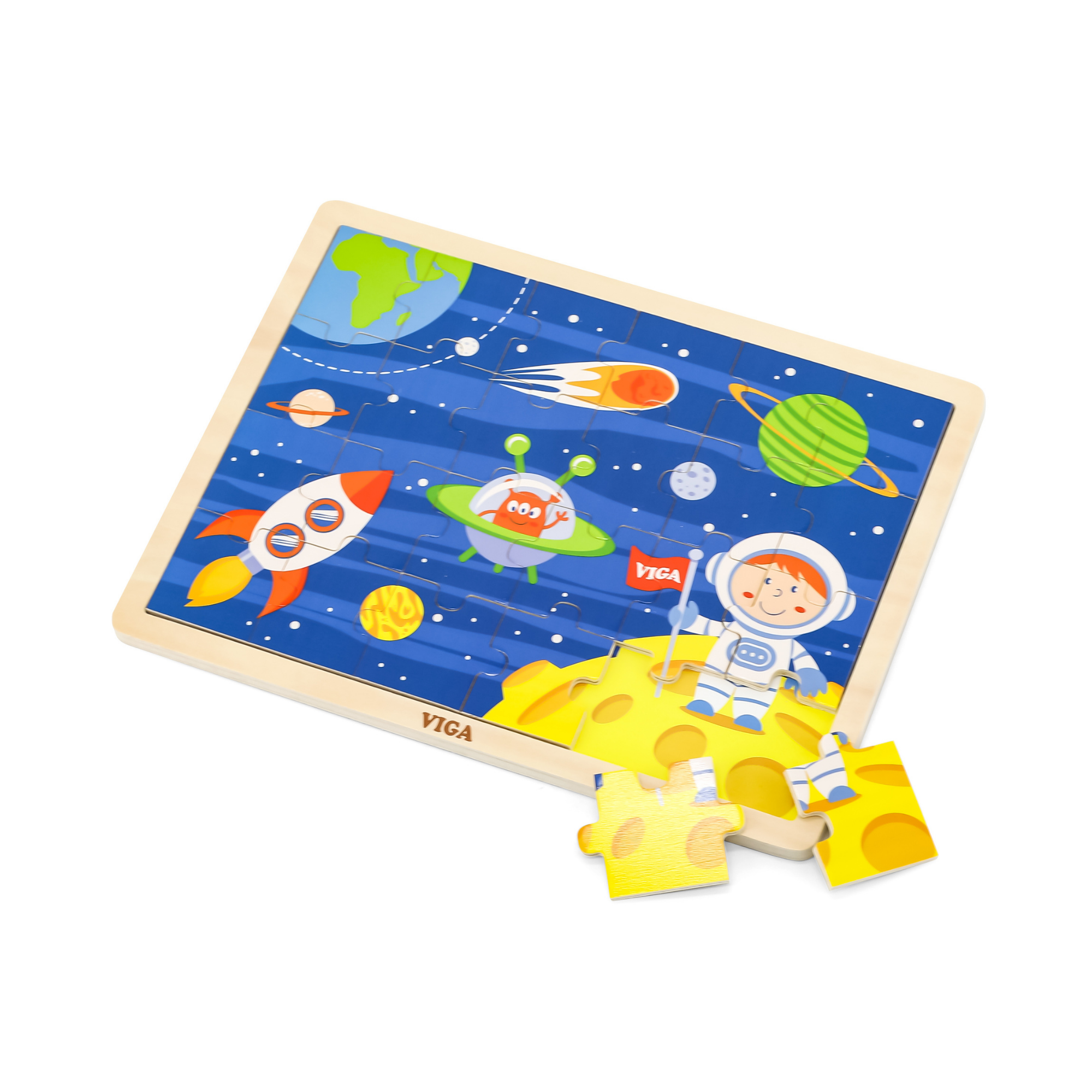 Viga Space Travel, 24 Piece Jigsaw Puzzle, Montessori Wooden Toy, Develops Sensory, Cognitive & Fine Motor Skills, Non-Toxic & Eco-friendly Kids Educational Toy, Suitable for Boys and Girls Aged 2Y+