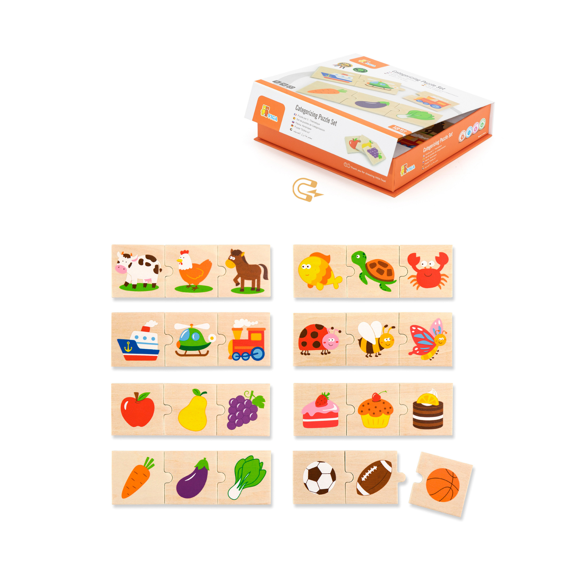 Viga General Categorizing, 24 Piece Mix & Match Puzzle, Montessori Wooden Toy, Develops Sensory, Cognitive & Fine Motor Skills, Non-Toxic & Eco-friendly Kids Educational Toy, 18M+