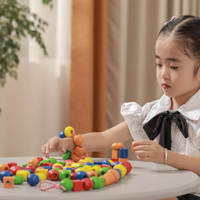 Viga Wooden Lacing Beads – 90-Piece Fine Motor & Colour Sorting Set
