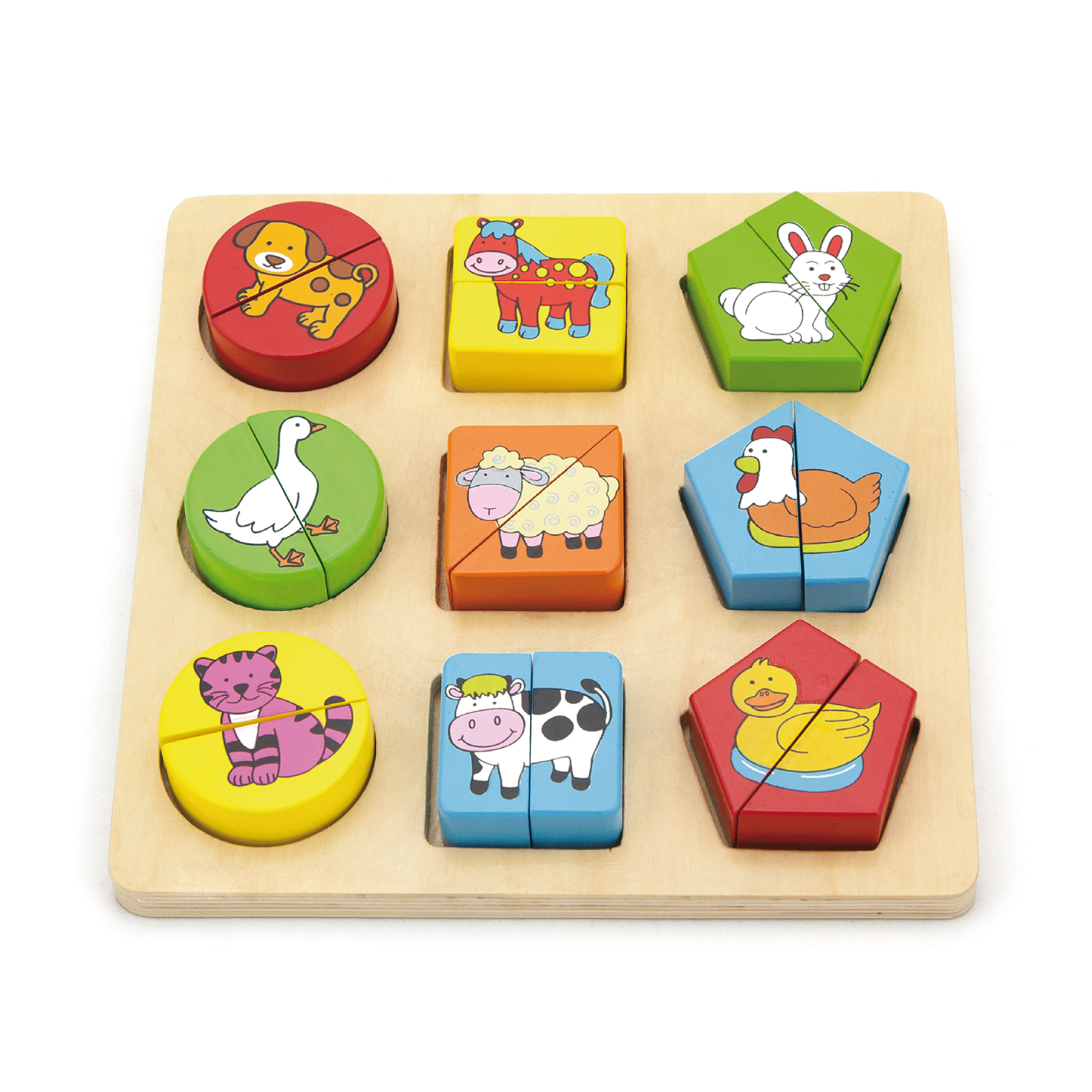Viga Farm Animals, 18 Piece Geometric Block Puzzle, Montessori Wooden Toy, Develops Sensory, Cognitive & Fine Motor Skills, Non-Toxic & Eco-friendly Kids Educational Toy, Suitable for Children 18M+