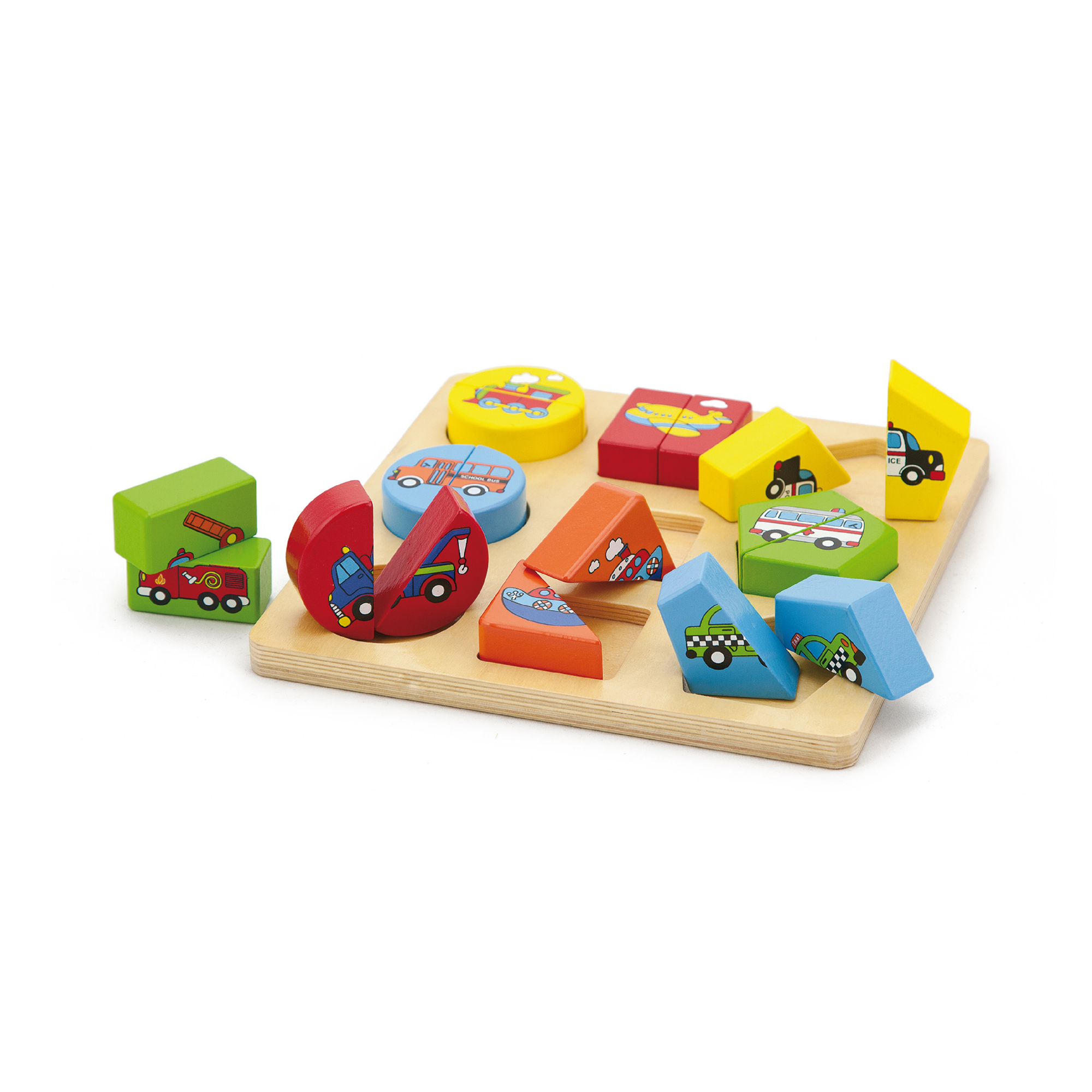 Viga Vehicles & Shapes, 18 Piece Block Puzzle, Montessori Wooden Toy, Develops Sensory, Cognitive & Fine Motor Skills, Non-Toxic & Eco-friendly Kids Educational Toy, Suitable for Children Aged 18M+