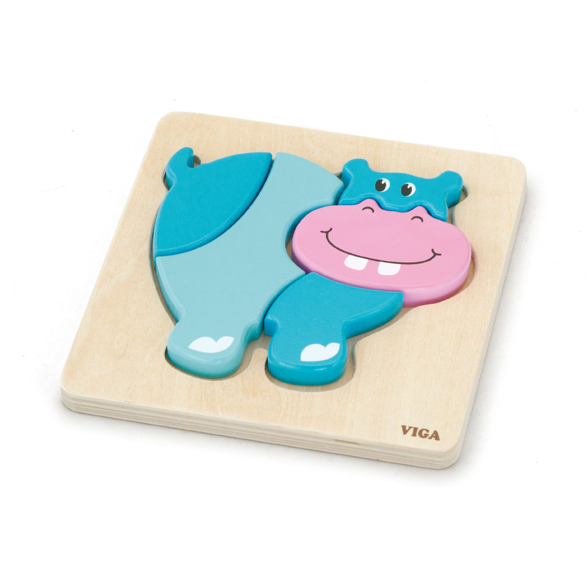 Viga Hippo, 4 Piece Block Puzzle, Montessori Wooden Toy, Develops Sensory, Cognitive & Fine Motor Skills, Non-Toxic & Eco-friendly Kids Educational Toy, Suitable for Boys and Girls Aged 18M+