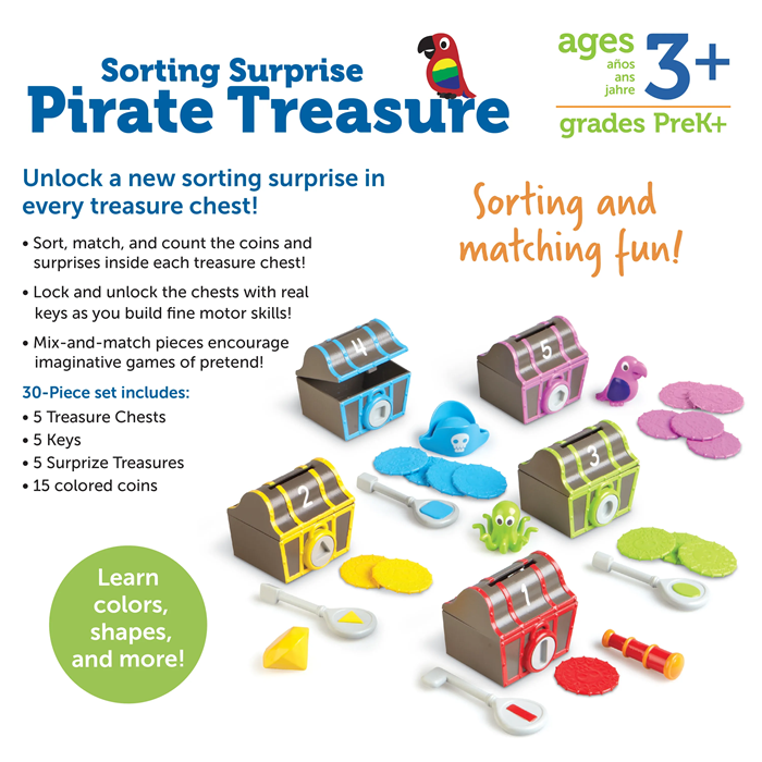 Learning Resources Sorting Surprise Pirate Treasure – Hands-On Sorting & Counting Game (Ages 3+)