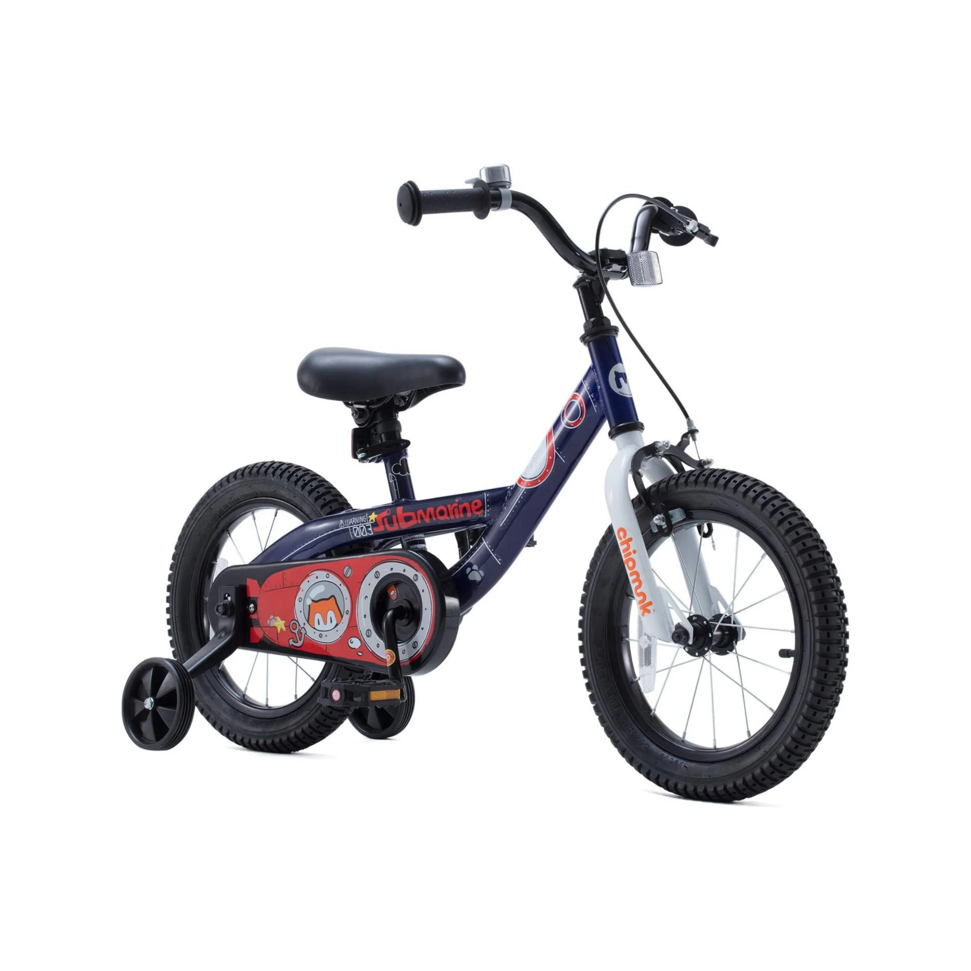 Chipmunk Submarine 14 Inch Bicycle with Lightweight Steel Frame, Adjustable Seat and Handle, Front + Rear Brakes, 95% Pre-Assembled Kid's Bikes with Training Wheels for Children 3-6 Years Old, Navy