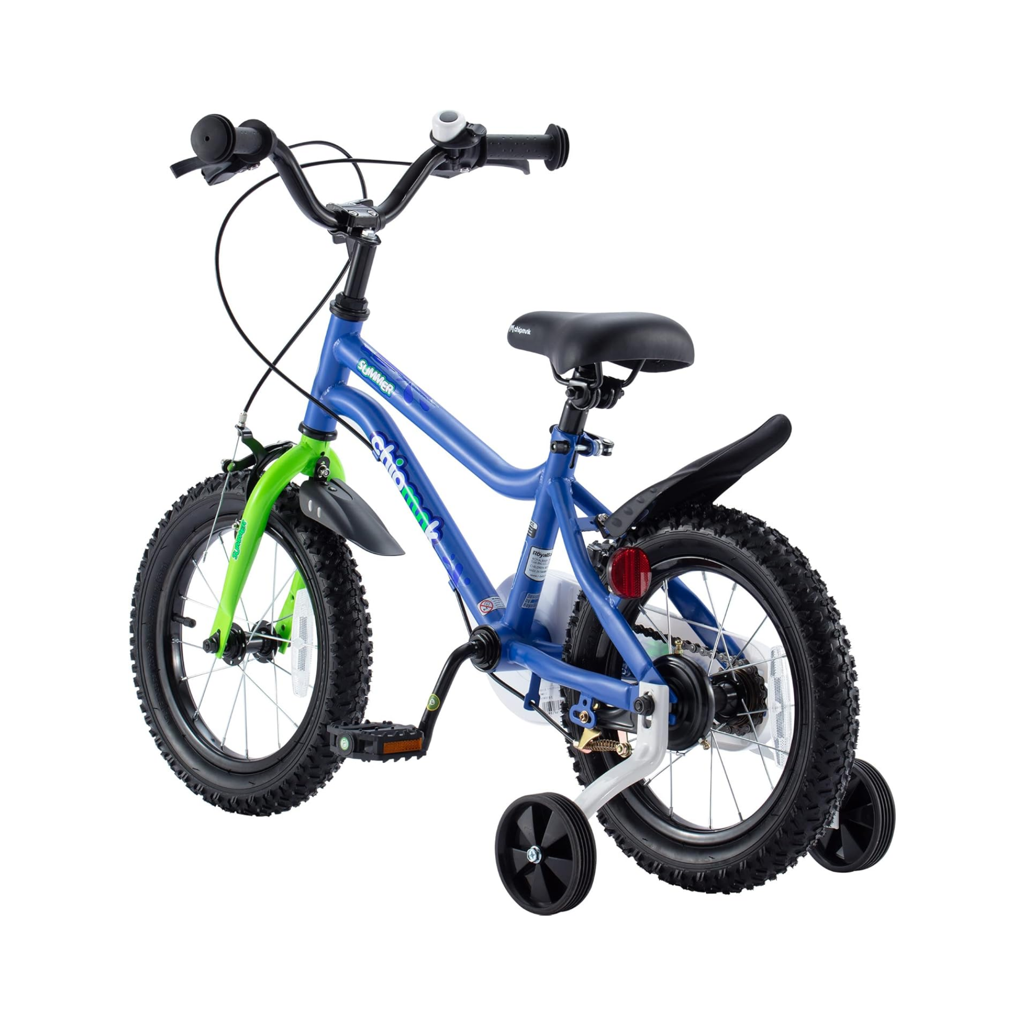 Chipmunk MK 14 Inch Bicycle with Lightweight Steel Frame, Adjustable Seat and Handle, Front + Rear Brakes, 95% Pre-Assembled Kid's Bikes with Training Wheels for Children 3-6 Years Old, Blue