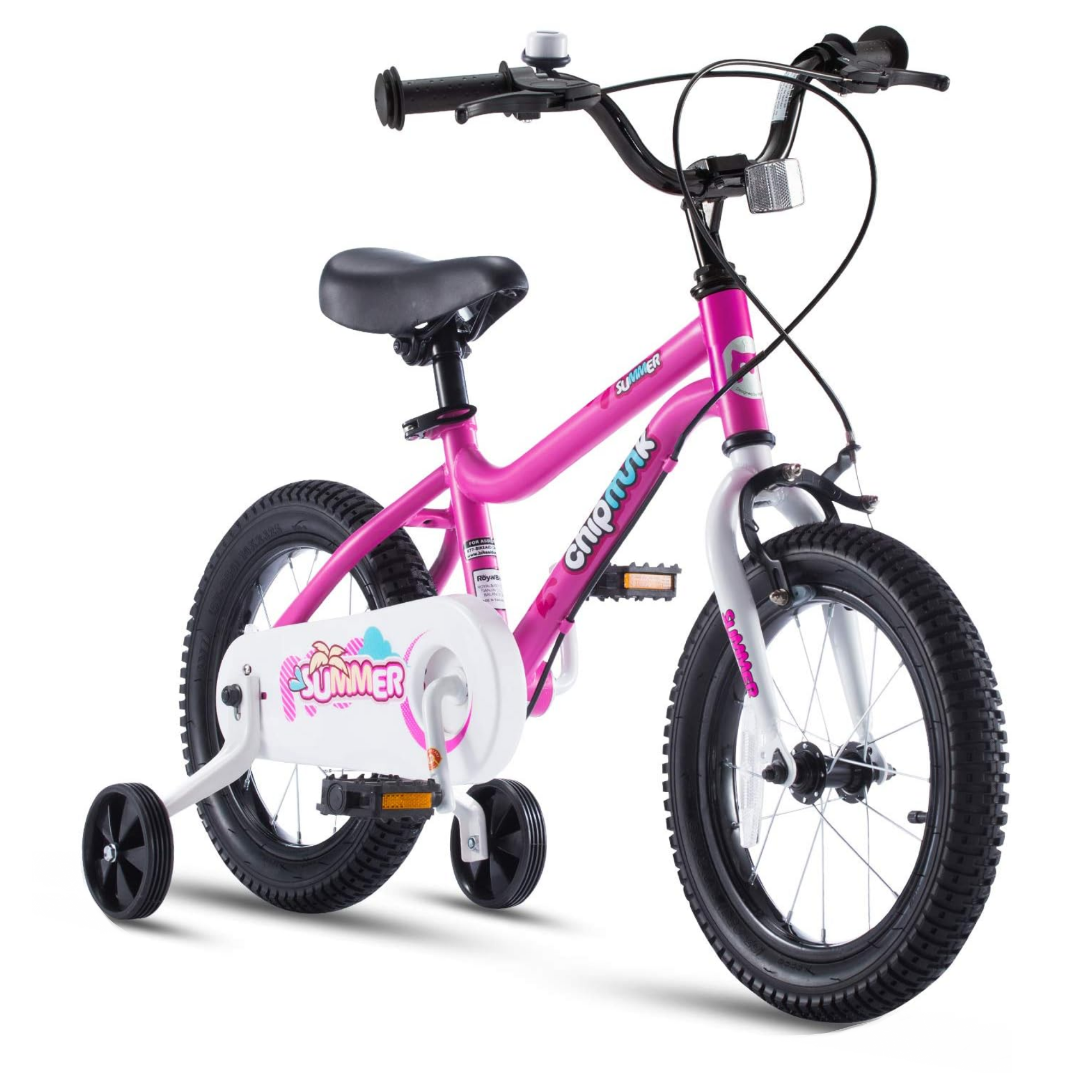 Chipmunk MK 18 Inch Bicycle with Lightweight Steel Frame, Adjustable Seat and Handle, Front + Rear Brakes, 95% Pre-Assembled Kid's Bikes with Training Wheels for Children 6-9 Years Old, Pink