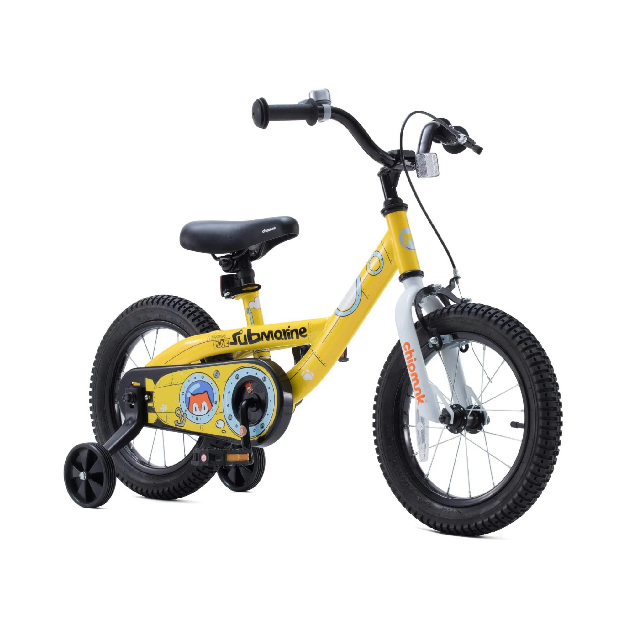 Chipmunk Submarine 16 Inch Bicycle with Lightweight Steel Frame, Adjustable Seat and Handle, Front + Rear Brakes, 95% Pre-Assembled Kid's Bikes with Training Wheels for Children 4-7 Years Old, Yellow
