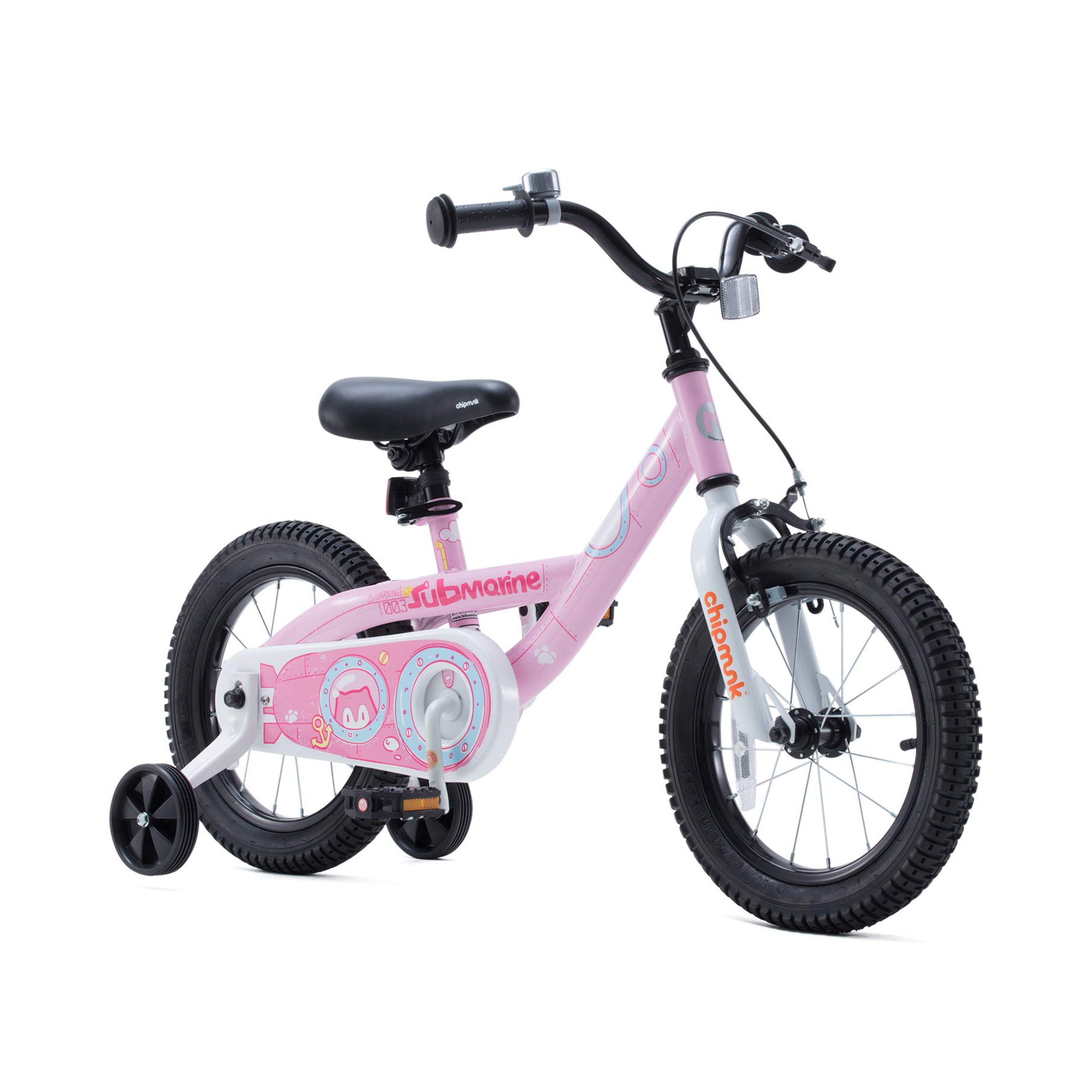 Chipmunk Submarine 16 Inch Bicycle with Lightweight Steel Frame, Adjustable Seat and Handle, Front + Rear Brakes, 95% Pre-Assembled Kid's Bikes with Training Wheels for Children 4-7 Years Old, Pink
