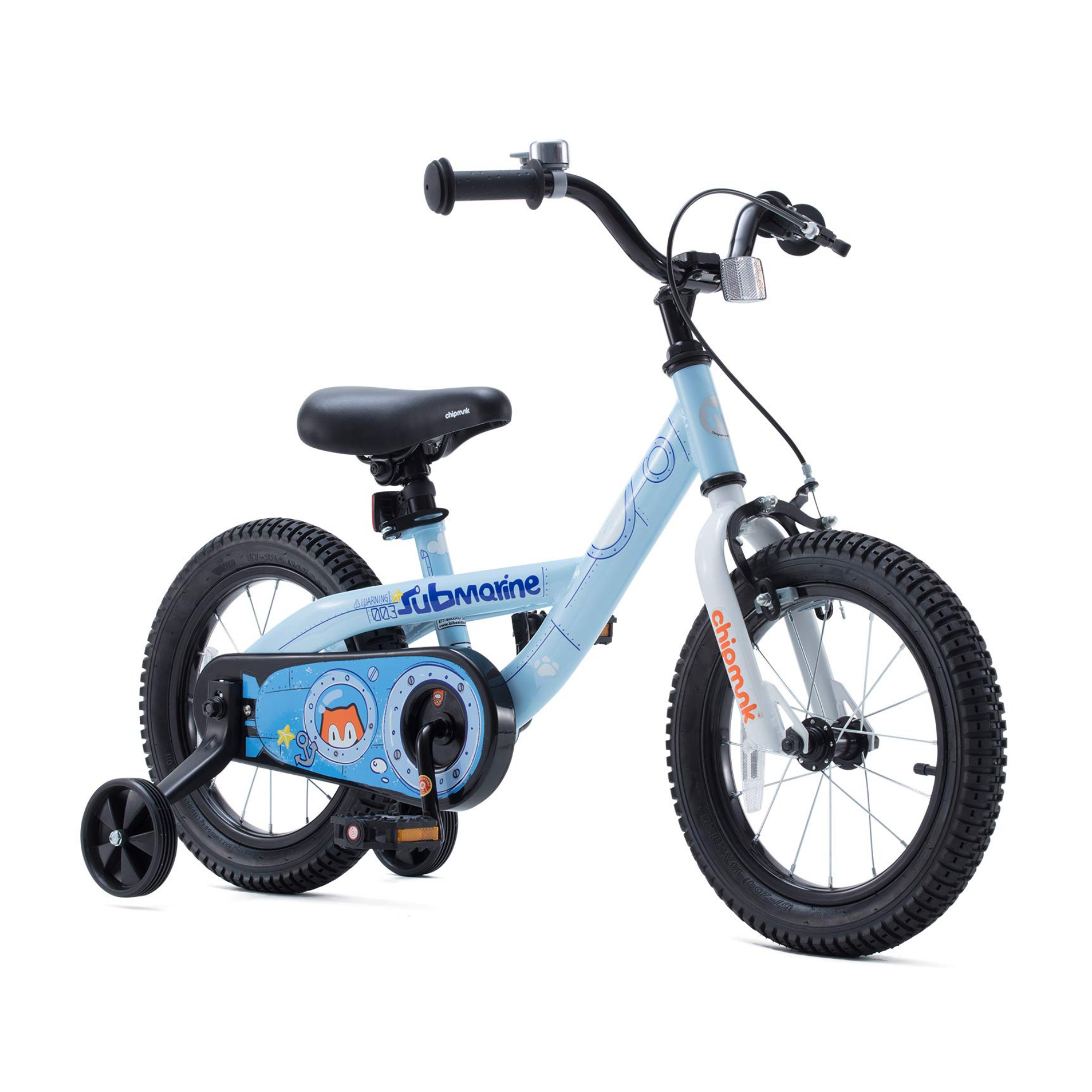 Chipmunk Submarine 18 Inch Bicycle with Lightweight Steel Frame, Adjustable Seat and Handle, Front + Rear Brakes, 95% Pre-Assembled Kid's Bikes with Training Wheels for Children 6-9 Years Old, Blue