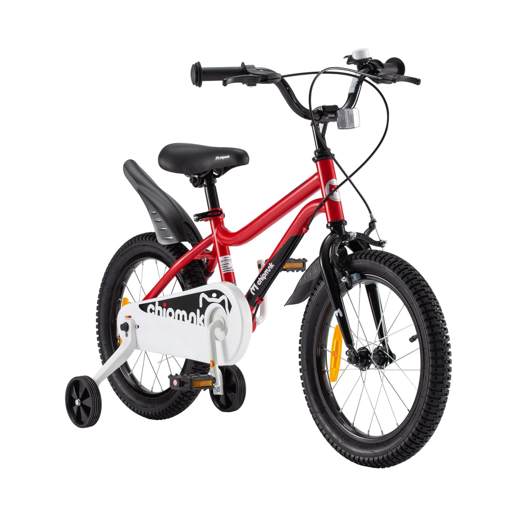 Chipmunk MK 14 Inch Bicycle with Lightweight Steel Frame, Adjustable Seat and Handle, Front + Rear Brakes, 95% Pre-Assembled Kid's Bikes with Training Wheels for Children 3-6 Years Old, Red