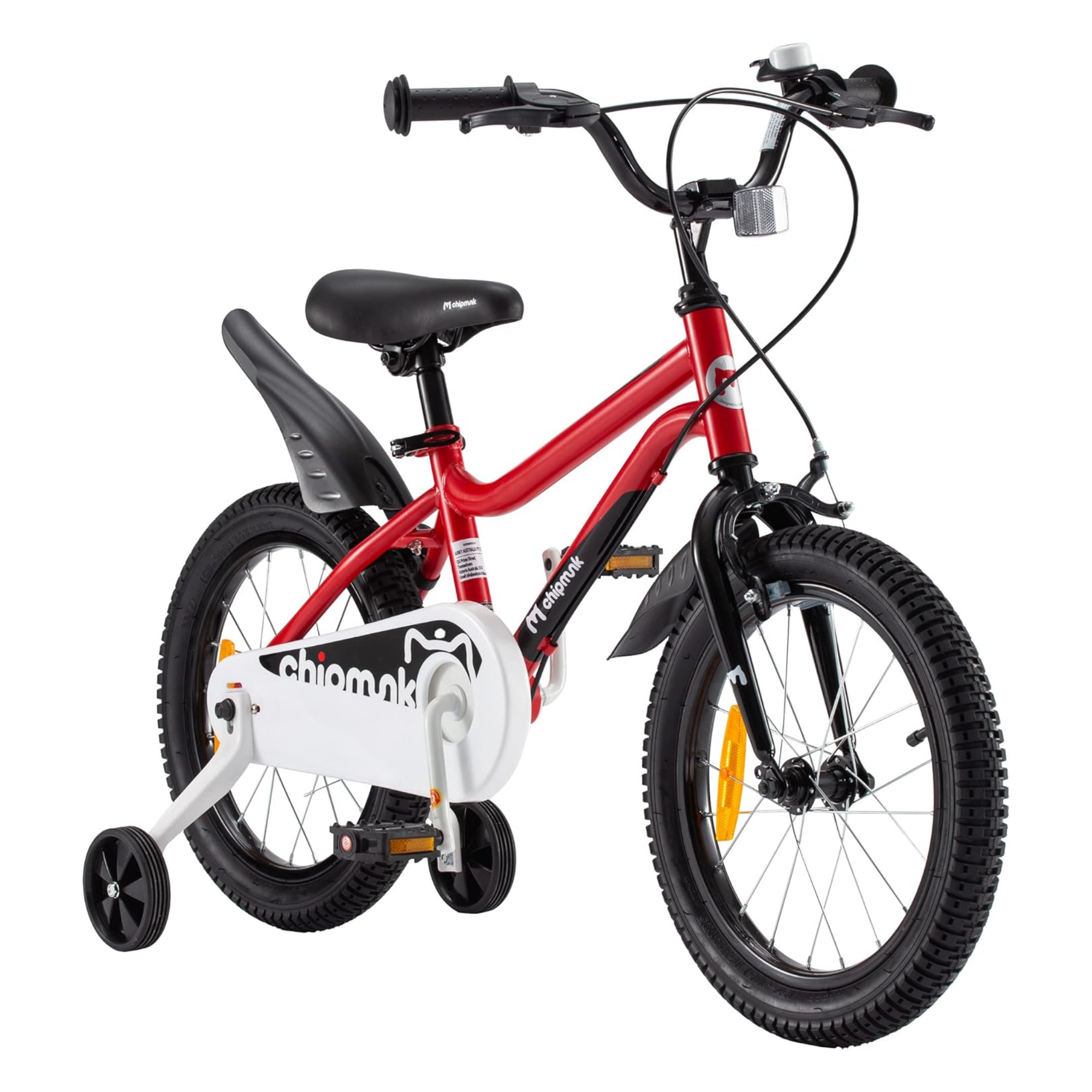 Chipmunk MK 18 Inch Bicycle with Lightweight Steel Frame, Adjustable Seat and Handle, Front + Rear Brakes, 95% Pre-Assembled Kid's Bikes with Training Wheels for Children 6-9 Years Old, Red
