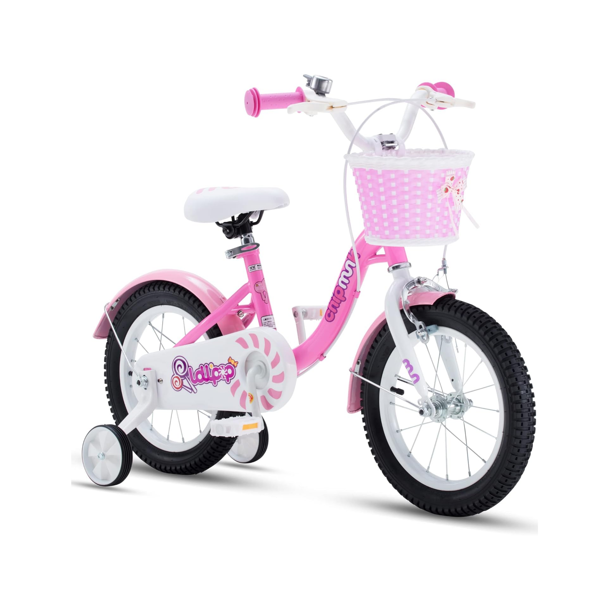 Chipmunk MM 14 Inch Bicycle with Lightweight Steel Frame, Basket, Adjustable Seat and Handle, Front + Rear Brakes, 85% Pre-Assembled Kid's Bikes with Training Wheels for Children 3-6 Years Old, Pink