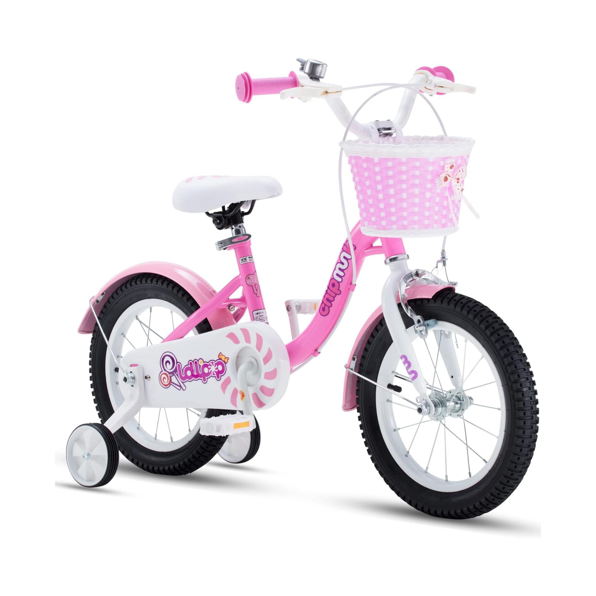 Chipmunk MM 16 Inch Bicycle with Lightweight Steel Frame, Basket, Adjustable Seat and Handle, Front + Rear Brakes, 85% Pre-Assembled Kid's Bikes with Training Wheels for Children 4-7 Years Old, Pink