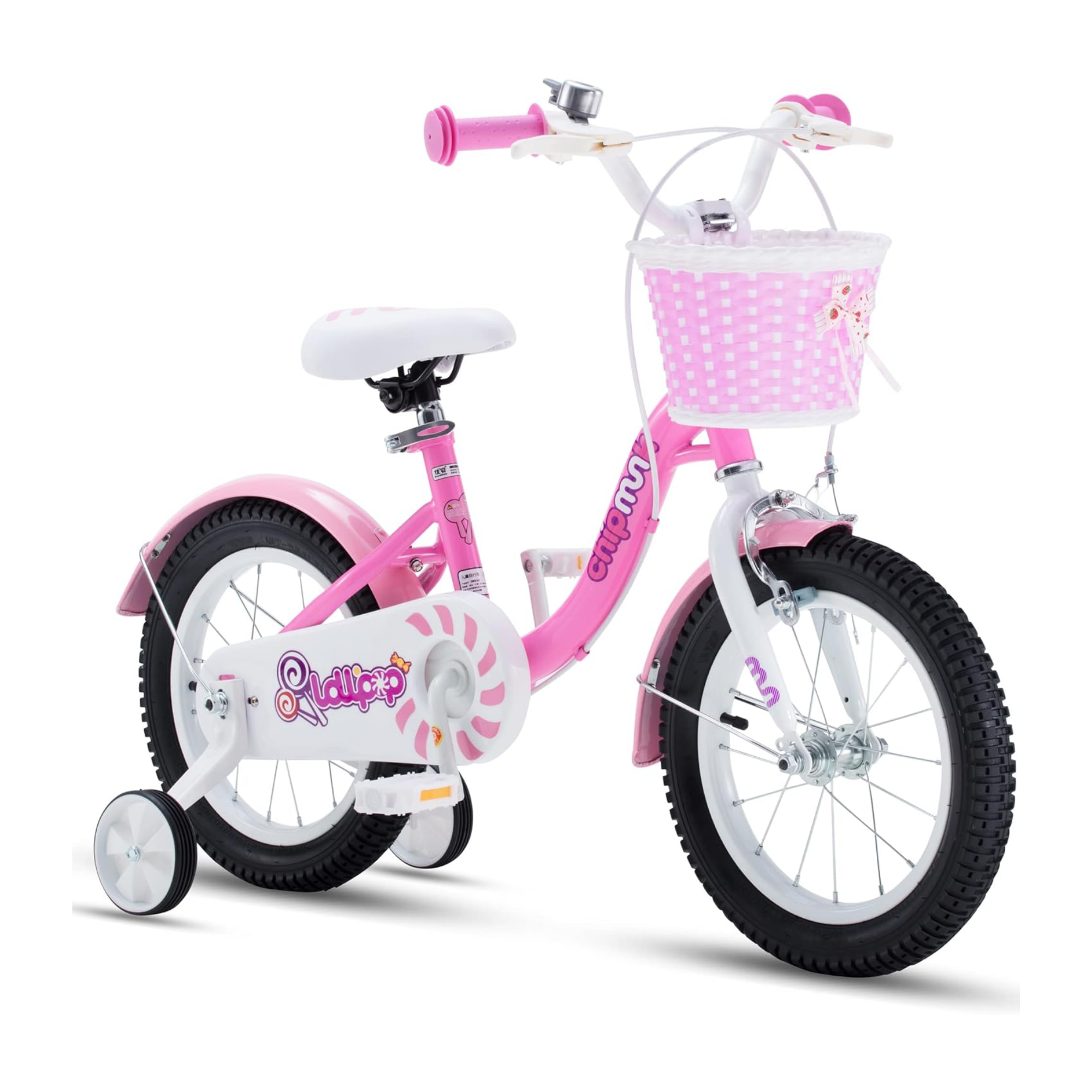 Chipmunk MM 18 Inch Bicycle with Lightweight Steel Frame, Basket, Adjustable Seat and Handle, Front + Rear Brakes, 85% Pre-Assembled Kid's Bikes with Training Wheels for Children 6-9 Years Old, Pink
