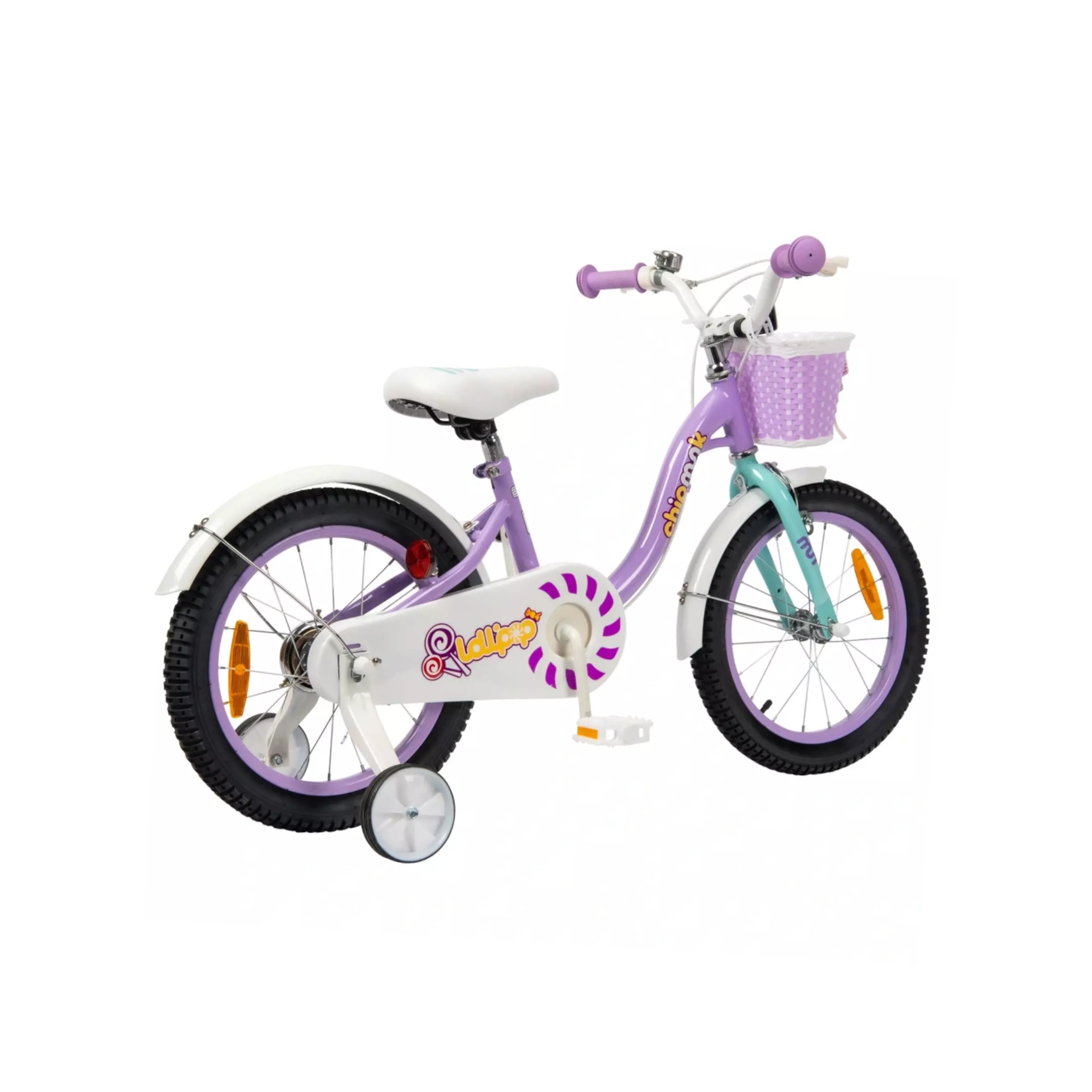 Chipmunk MM 12 Inch Bicycle with Lightweight Steel Frame, Basket, Adjustable Seat and Handle, Front + Rear Brakes, 85% Pre-Assembled Kid's Bikes with Training Wheels for Children 2-5 Years Old, Purple