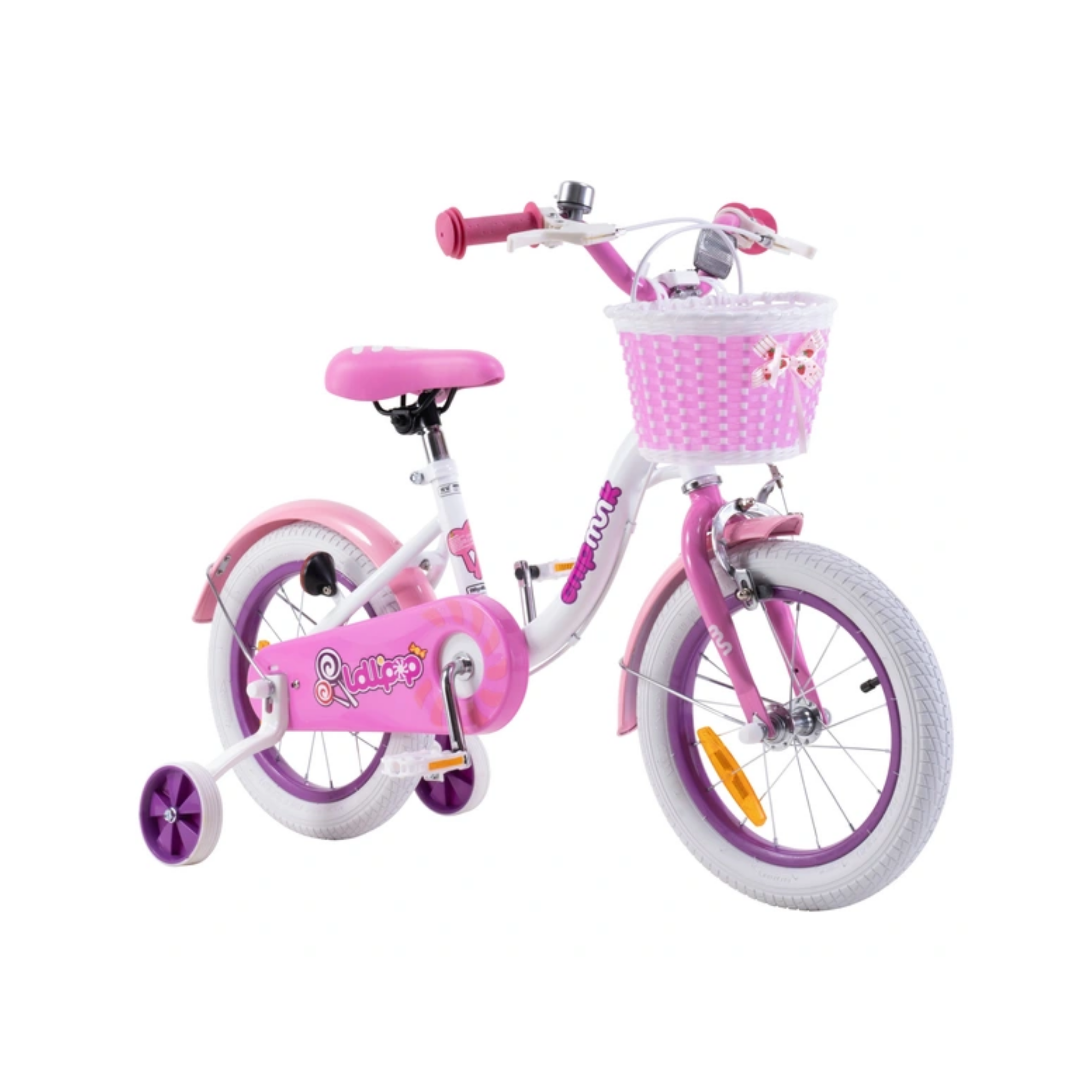 Chipmunk MM 14 Inch Bicycle with Lightweight Steel Frame, Basket, Adjustable Seat and Handle, Front + Rear Brakes, 85% Pre-Assembled Kid's Bikes with Training Wheels for Children 3-6 Years Old, White