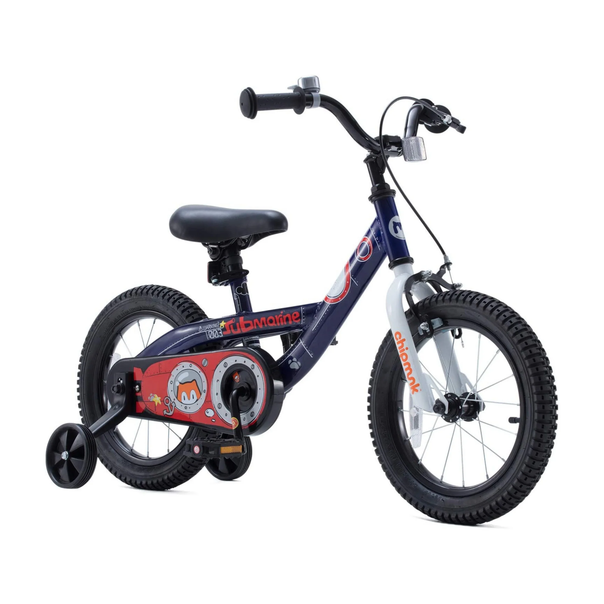 Chipmunk Submarine 18 Inch Bicycle with Lightweight Steel Frame, Adjustable Seat and Handle, Front + Rear Brakes, 95% Pre-Assembled Kid's Bikes with Training Wheels for Children 6-9 Years Old, Navy
