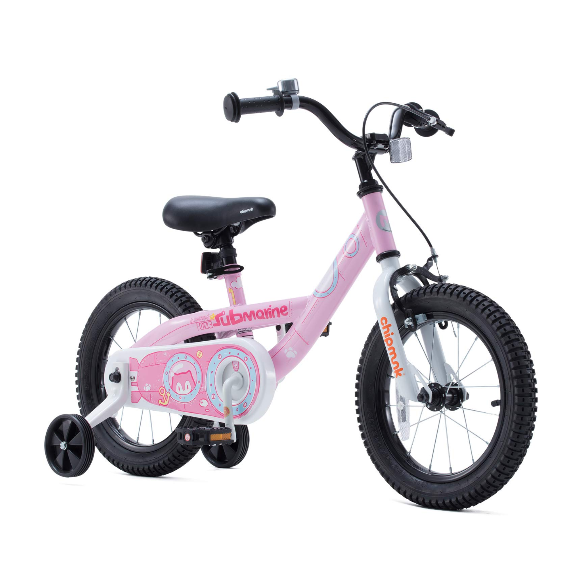 Chipmunk Submarine 18 Inch Bicycle with Lightweight Steel Frame, Adjustable Seat and Handle, Front + Rear Brakes, 95% Pre-Assembled Kid's Bikes with Training Wheels for Children 6-9 Years Old, Pink