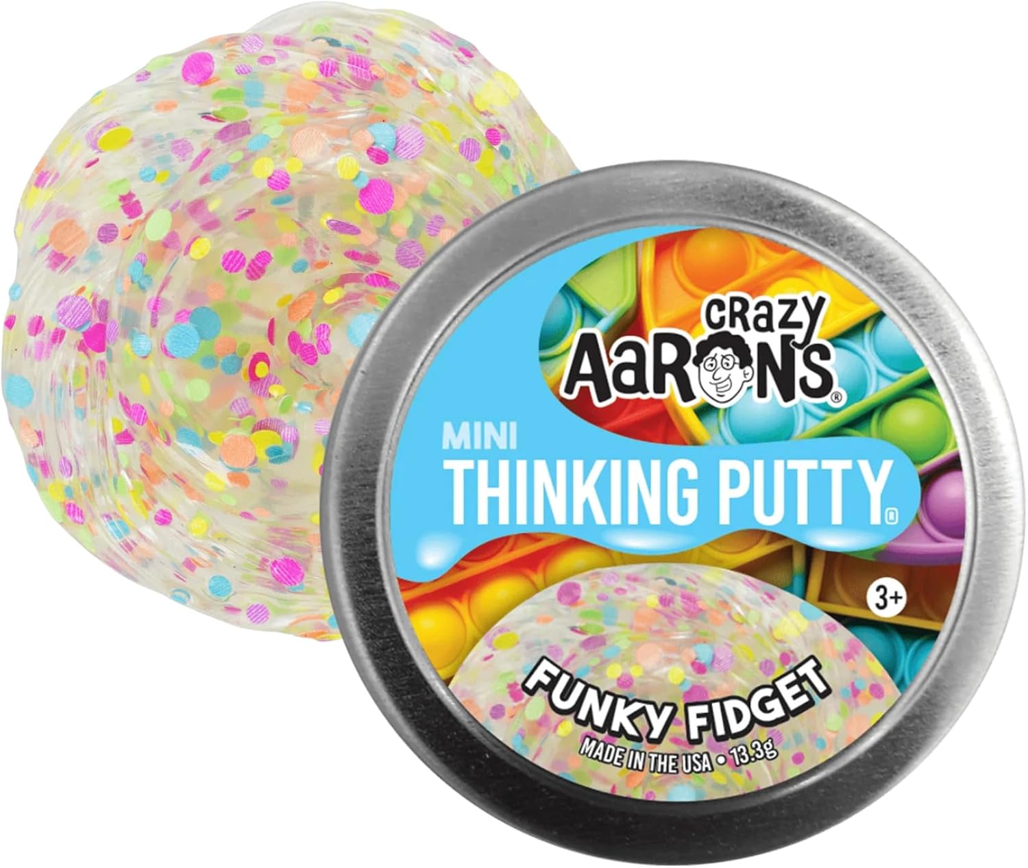 Crazy Aaron's Mini Funky Fidget Thinking Putty, 2" Tin with 13g of Non-Toxic Sensory Play Putty which Never Dries Out, Soft Textured Creative Fidget Toy for Boys and Girls Ages 3Y+