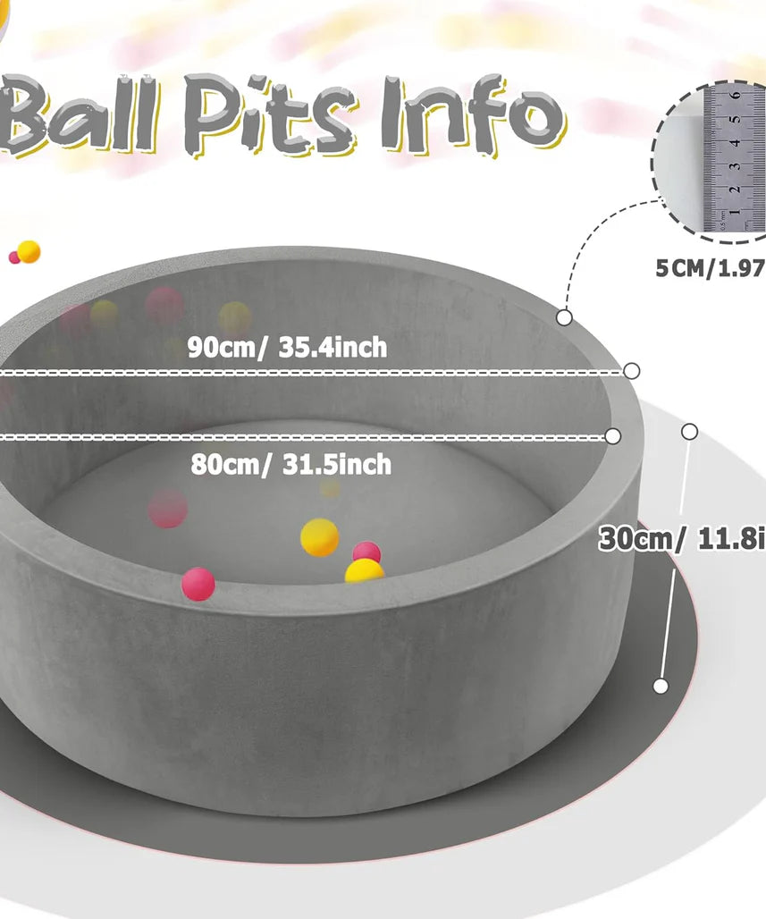 Foam Ball Pit for Toddlers 90cm Round Baby Ball Pool with Memory Foam, Soft Playpen Indoor Outdoor Kids Playground, Balls Not Included, Ages 6 Months+