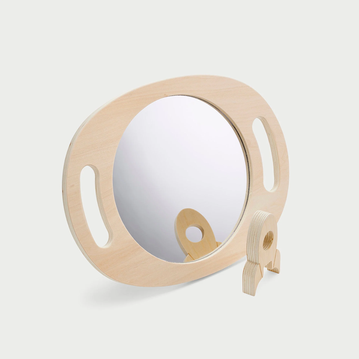 tickit Hand Held Wooden Mirror – A lightweight, easy-to-hold wooden framed mirror designed for hands-on sensory play, self-observation, role play, and learning.