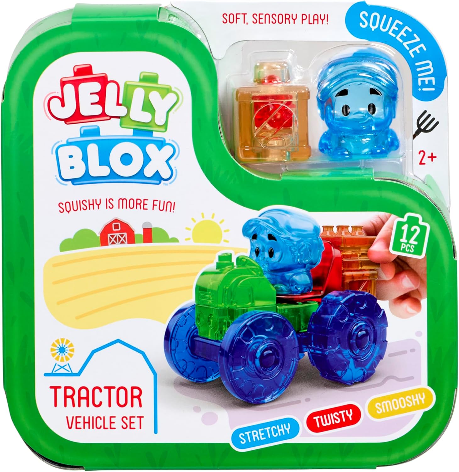 Goliath Jelly Blox Tractor Set, 12 Piece Toddler & Preschool Building Blocks, Ouch-Free Tactile & Sensory Play Fidget Toy, Stackable, Squishable & Stretchable Blocks Suitable for Boys & Girls Aged 2+