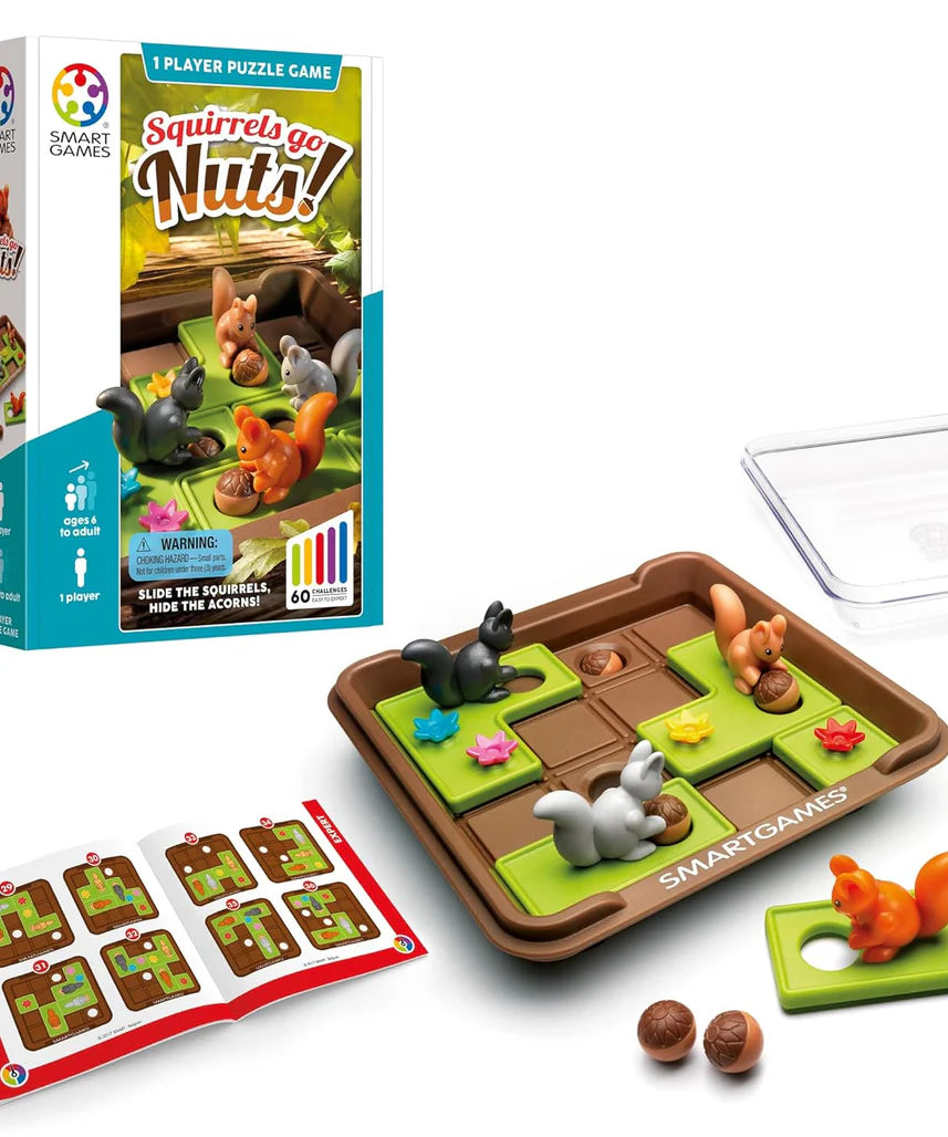 SmartGames Squirrels Go Nuts!, Fun IQ Brain Teaser Puzzle, Cognitive Development STEM Toy with 60+ Challenges, Travel Friendly Tabletop Educational Matching Puzzle Game, Suitable for Children Above 6+