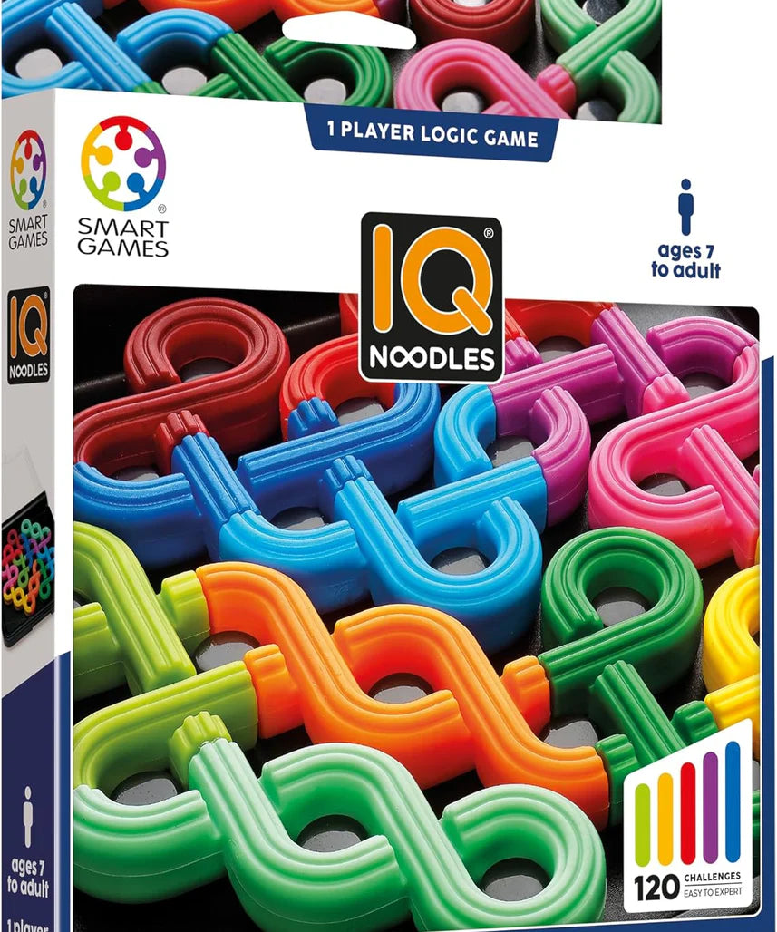SmartGames IQ Noodles, Fun IQ Brain Teaser Puzzle, Cognitive Development STEM Toy with 120+ Challenges, Travel Friendly Handheld Educational Matching Puzzle Game, Suitable for Children Above 7+