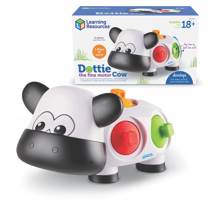 Learning Resources Dottie the Fine Motor Cow, Toddler Fine Motor Skills Toy with Sensory Pop-In Dots, Color Recognition and Fidget Play for Ages 18 Months+